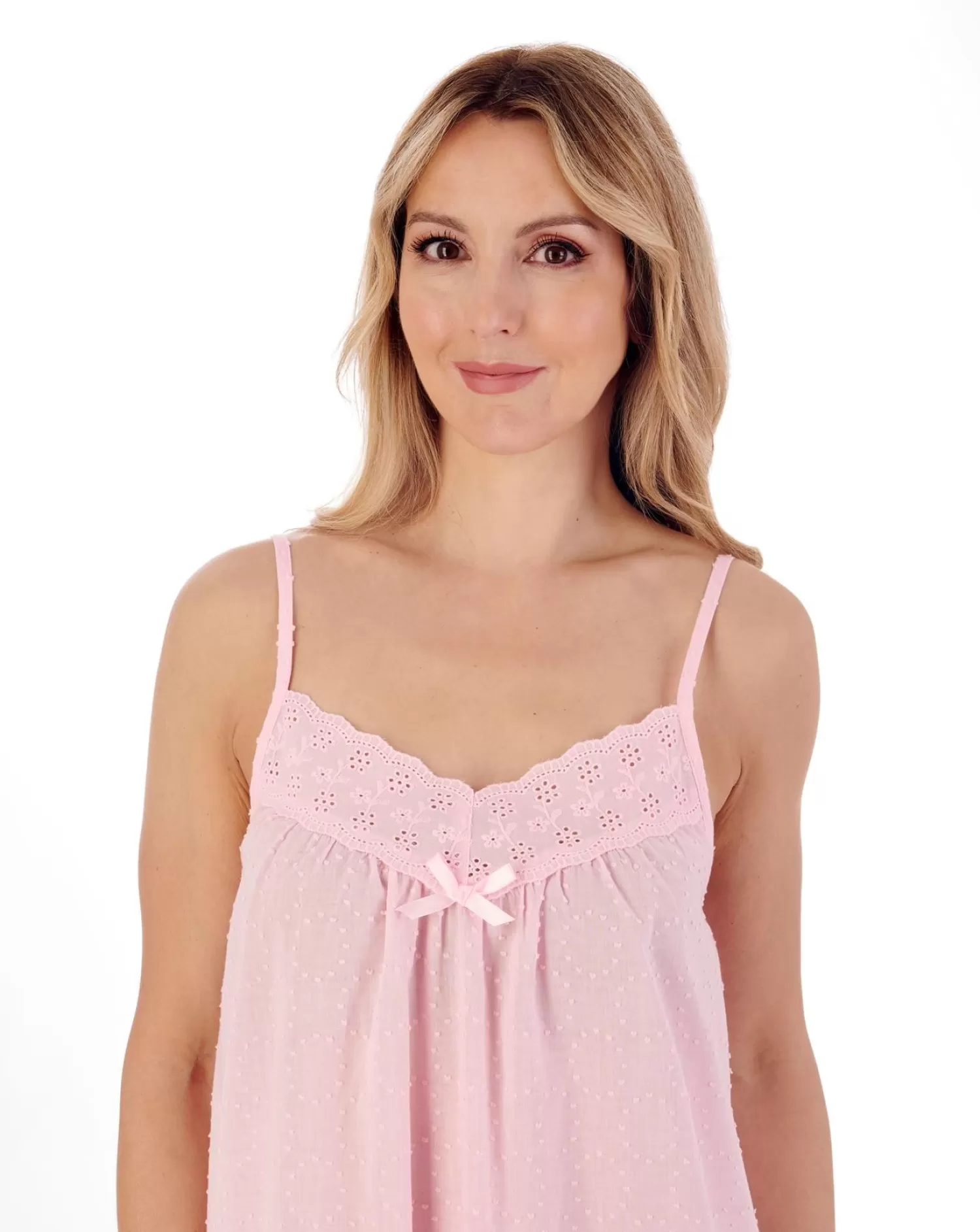 Slenderella Nighties | 40" Dobby Dot Strappy 100% Cotton Nightie - Pink