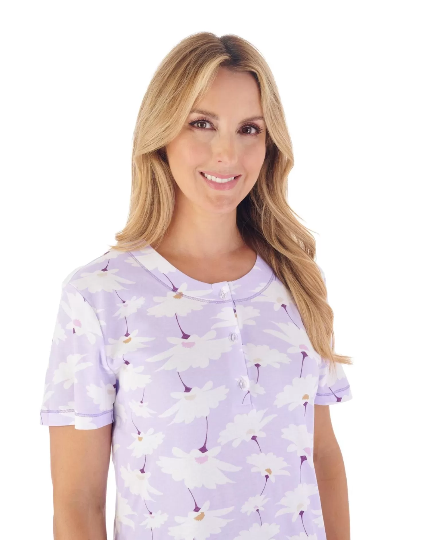 Slenderella Nighties | 40" Large Floral Print Short Sleeve Nightie - Lilac