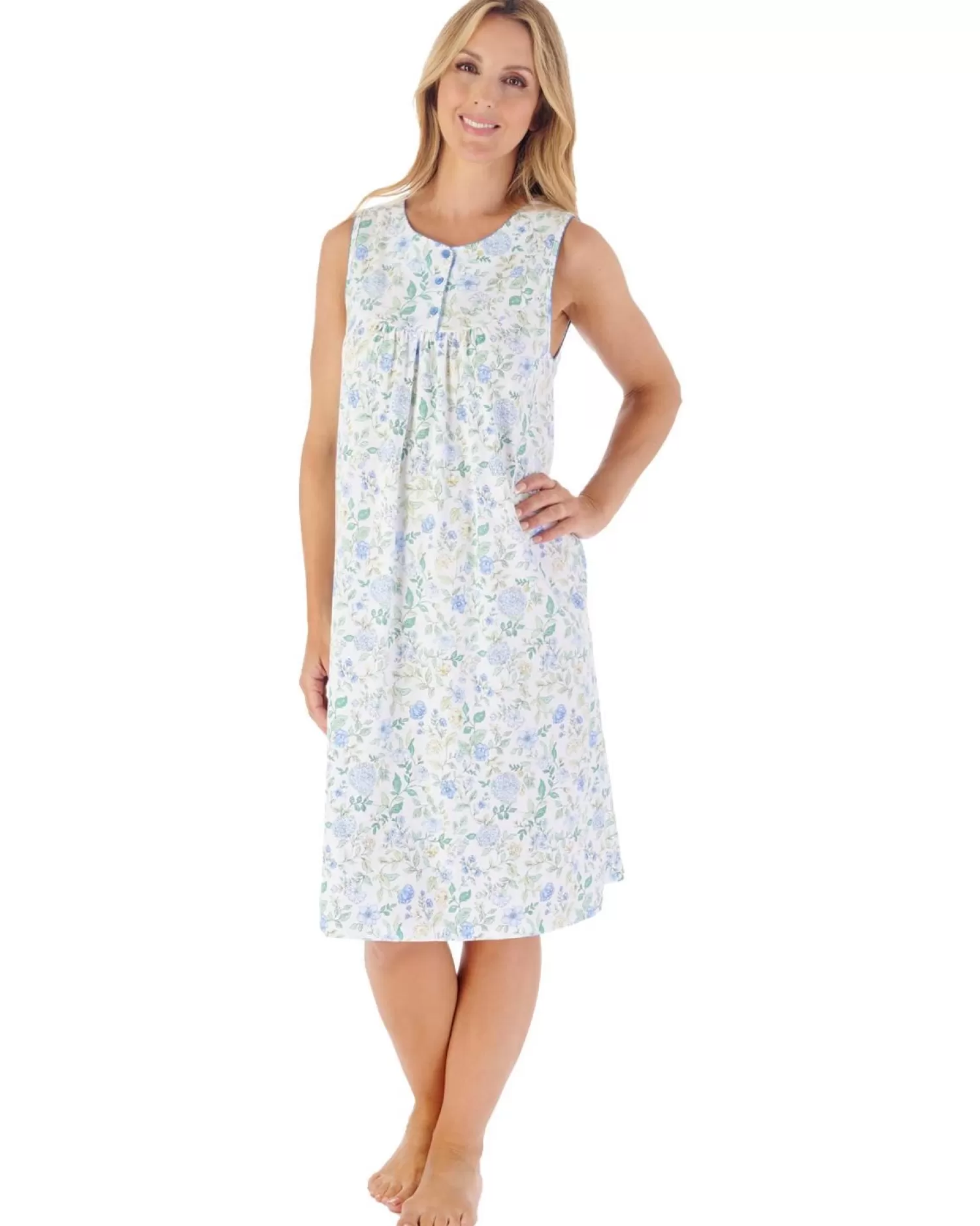 Slenderella Nighties | 40" Trailing Floral Sleeveless Nightie - Blue