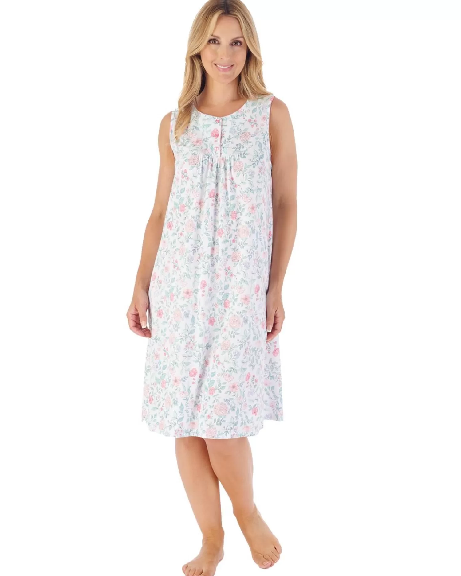 Slenderella Nighties | 40" Trailing Floral Sleeveless Nightie - Pink