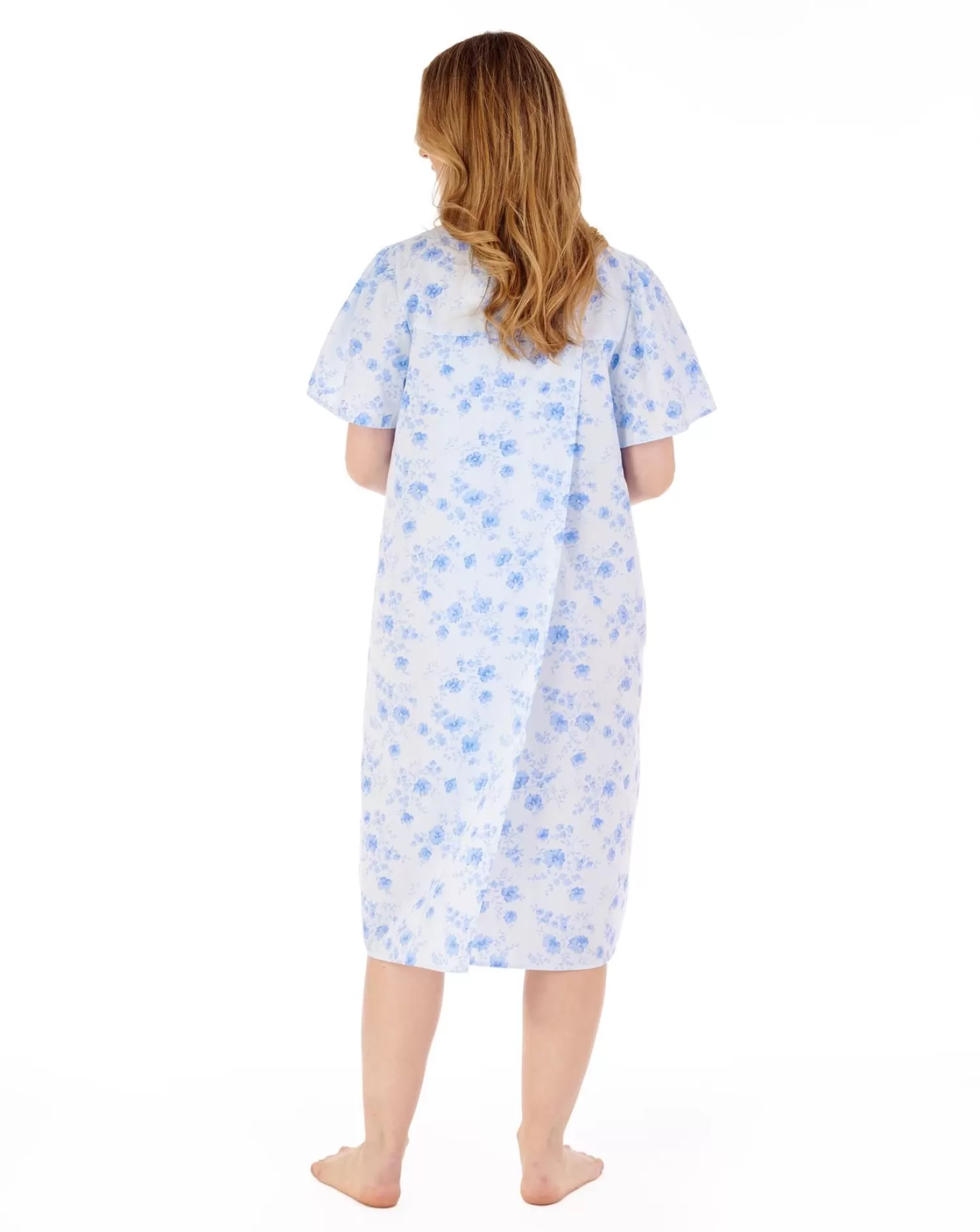 Slenderella Nighties | 42" Brushed Open Back Nightdress - Blue