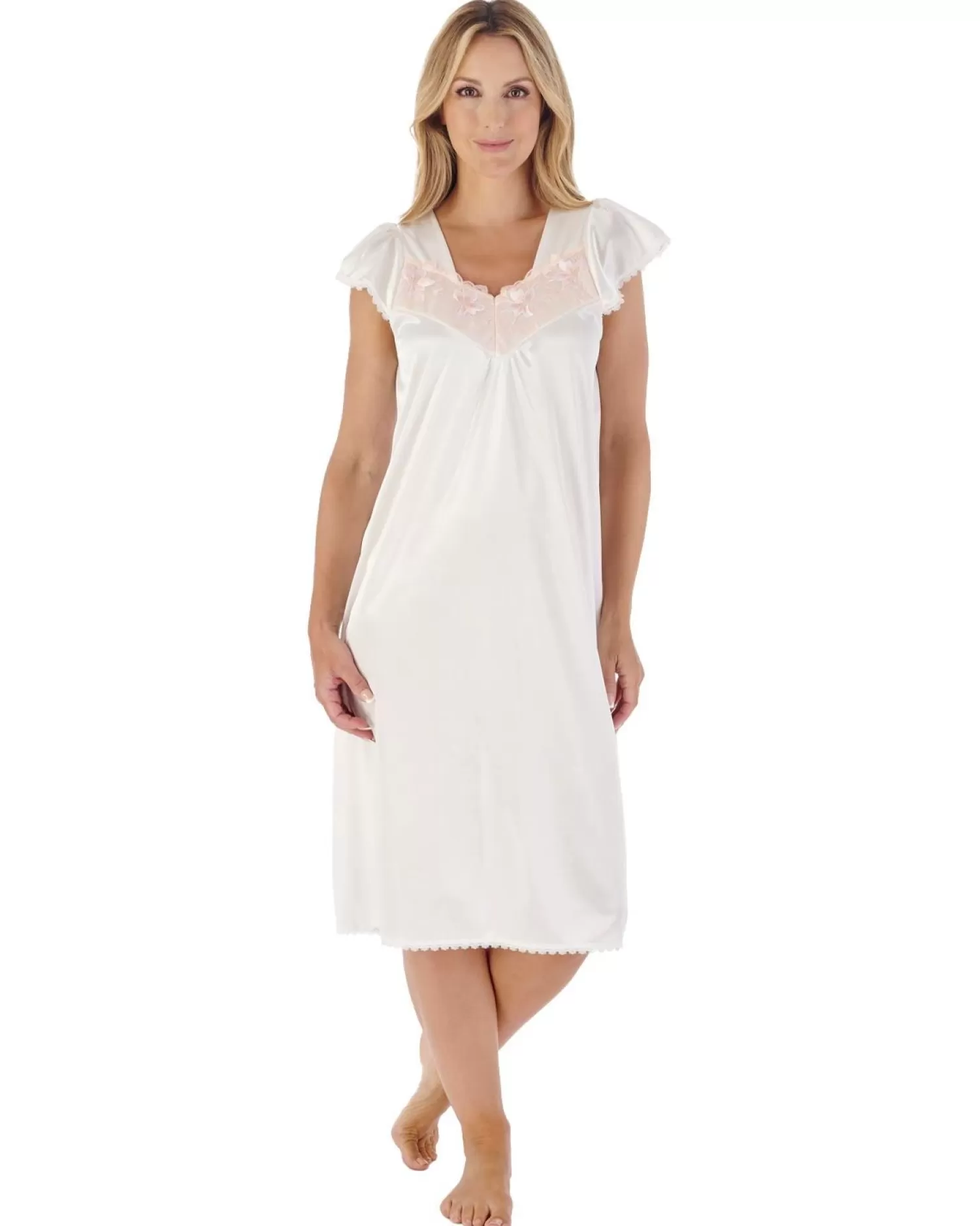 Slenderella Nighties | 42" Satin Cap Sleeve Nightie - Ivory