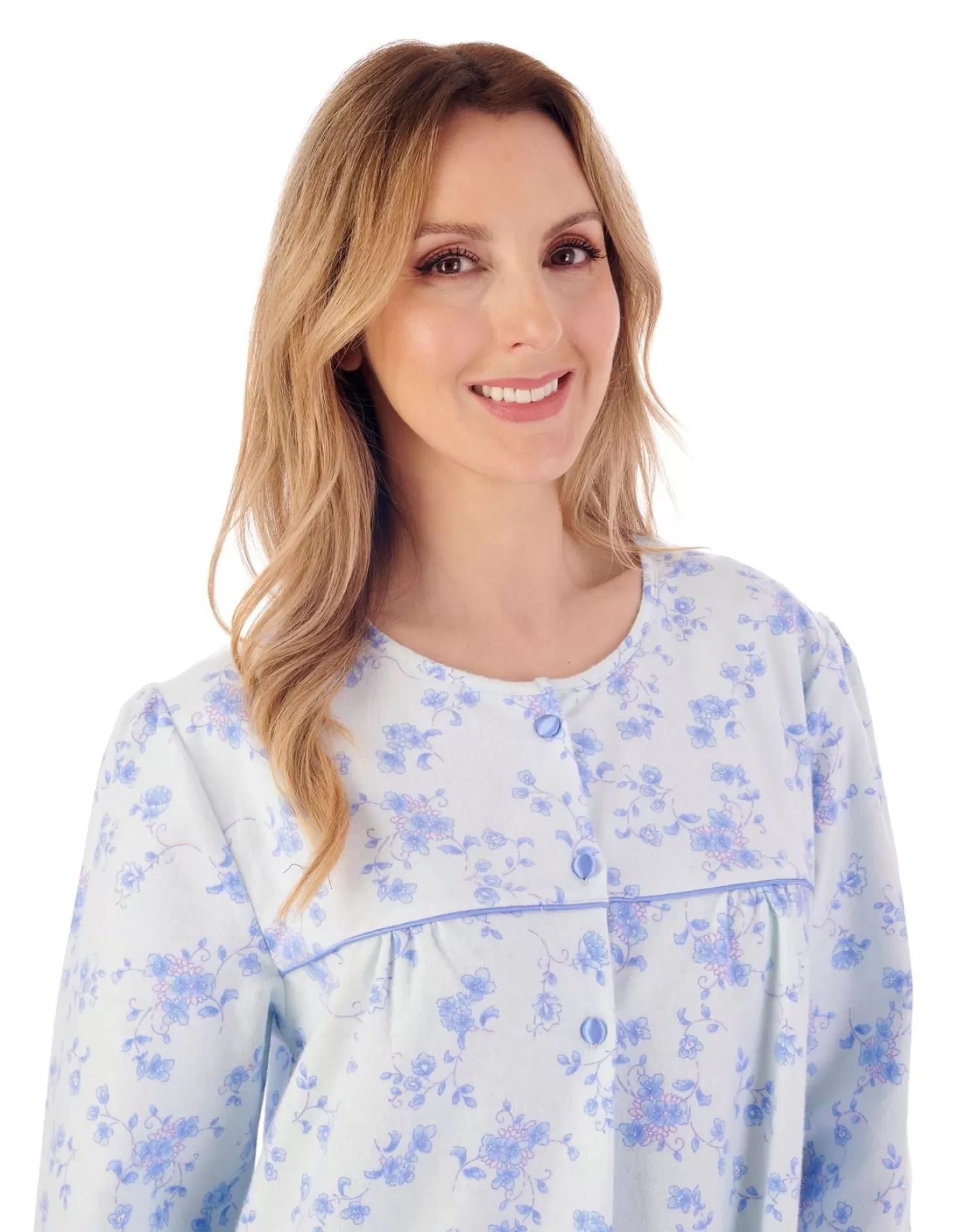 Slenderella Nighties | 43" Brushed Cotton Round Neck Nightie - Blue