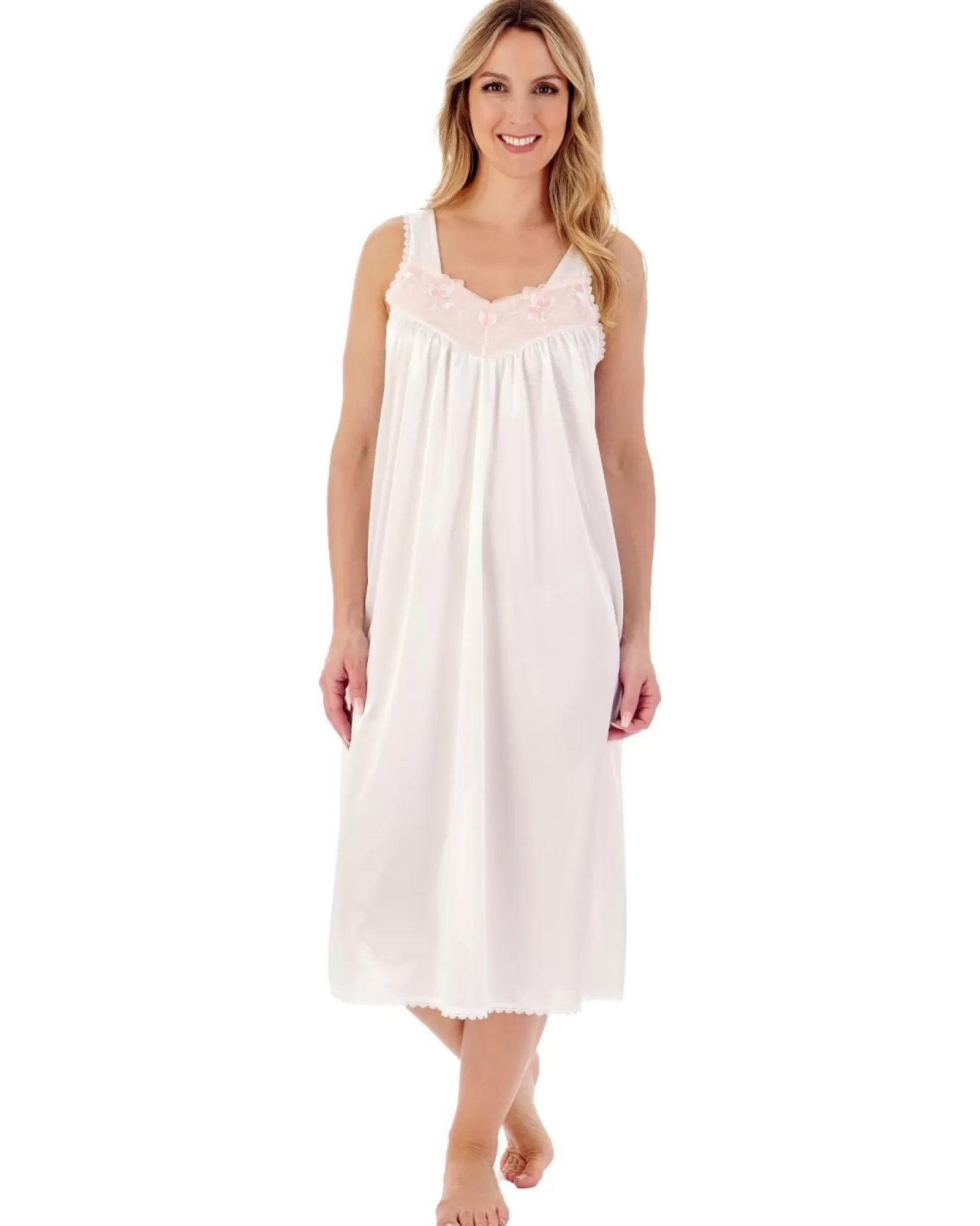 Slenderella Nighties | 44" Satin Sleeveless Nightie - Ivory