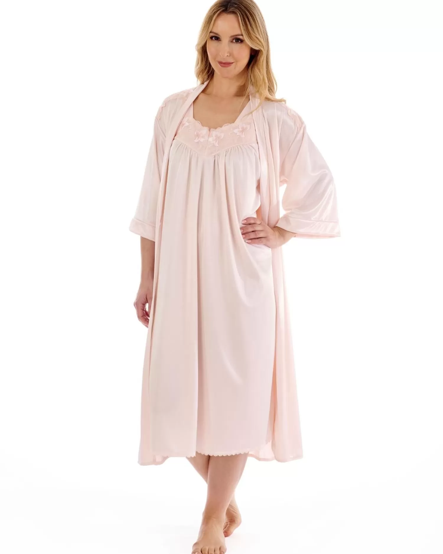 Slenderella Nighties | 44" Satin Sleeveless Nightie - Peach