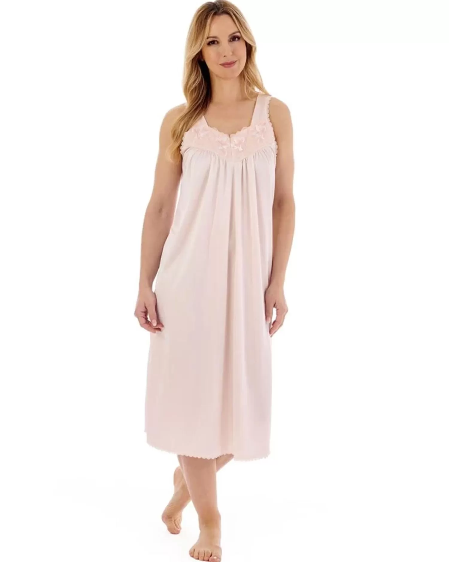 Slenderella Nighties | 44" Satin Sleeveless Nightie - Peach