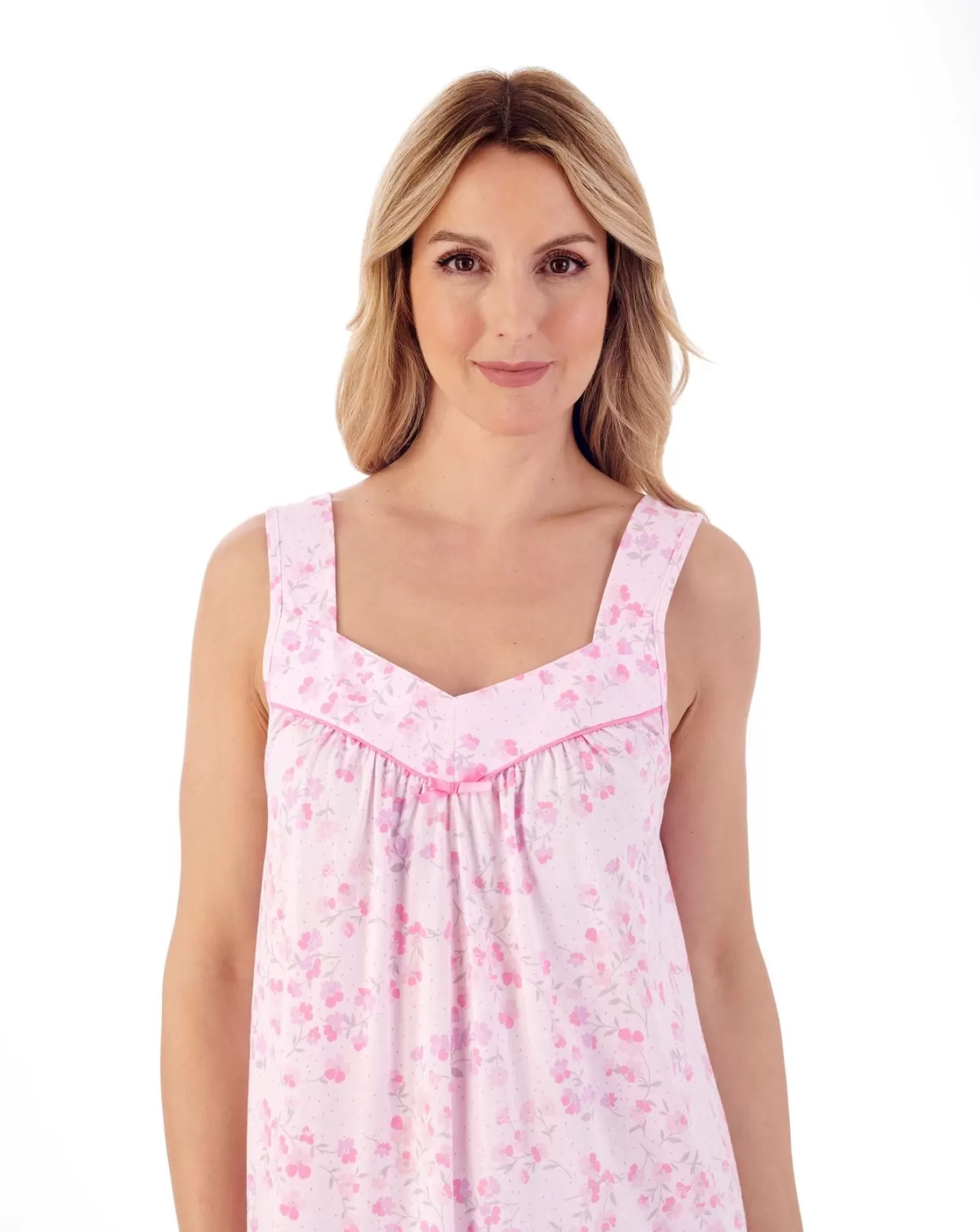 Slenderella Nighties | 44" Trailing Floral Sleeveless Jersey Nightie - Pink