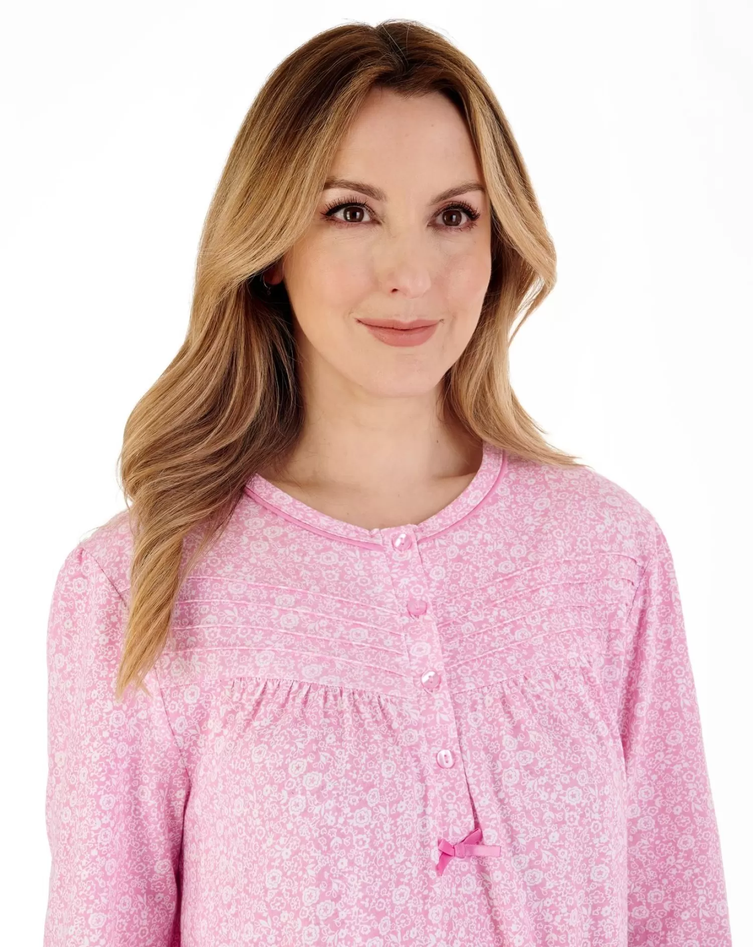 Slenderella Nighties | 45" Ditsy Floral Jersey Nightdress - Pink