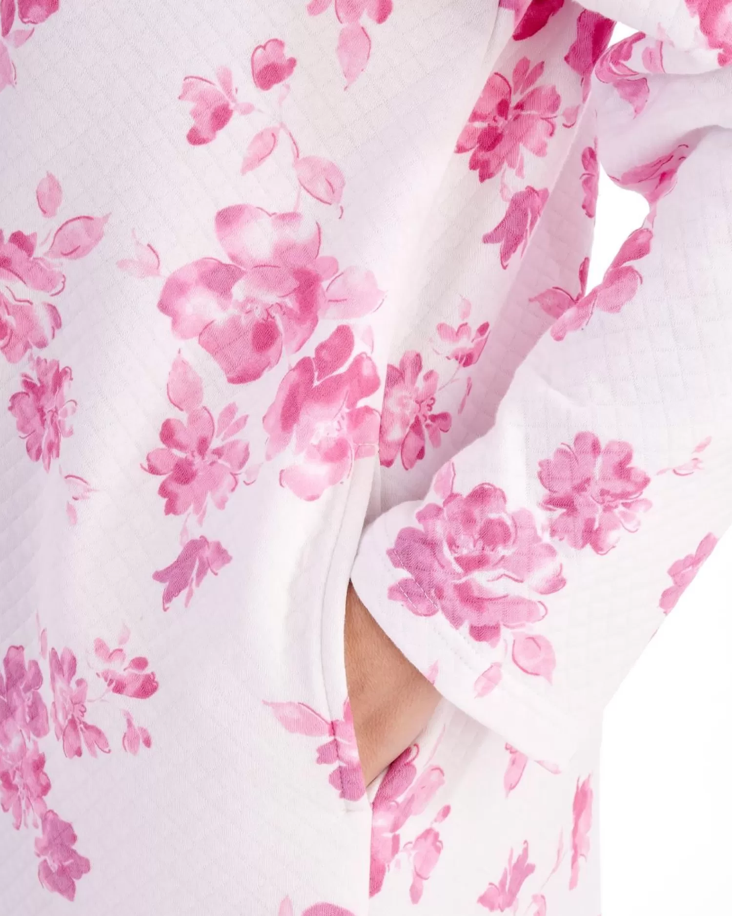Slenderella Dressing Gowns | 45" Floral Mock Quilt Button Dressing Gown - Pink
