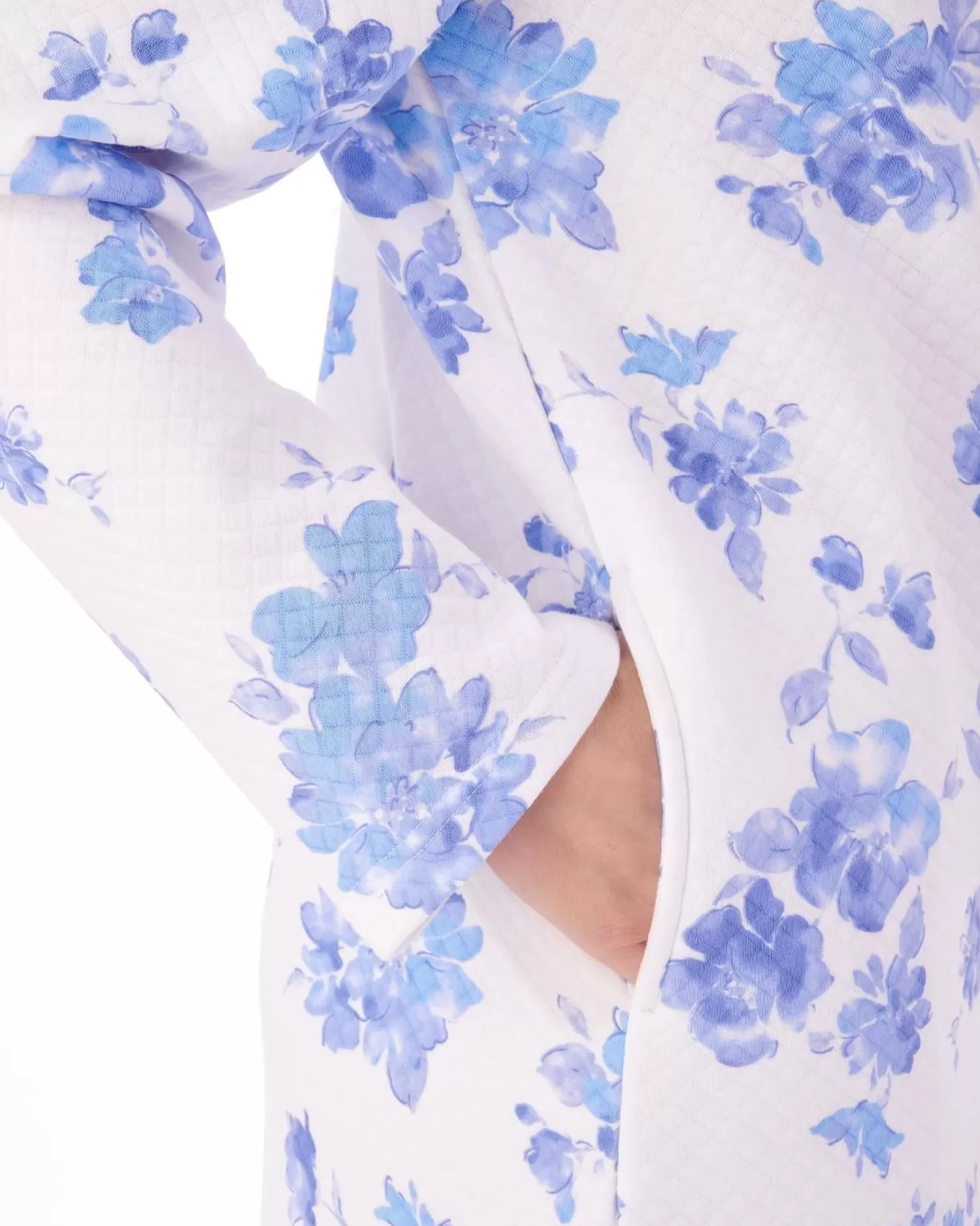 Slenderella Dressing Gowns | 45" Floral Mock Quilt Zip Dressing Gown - Blue