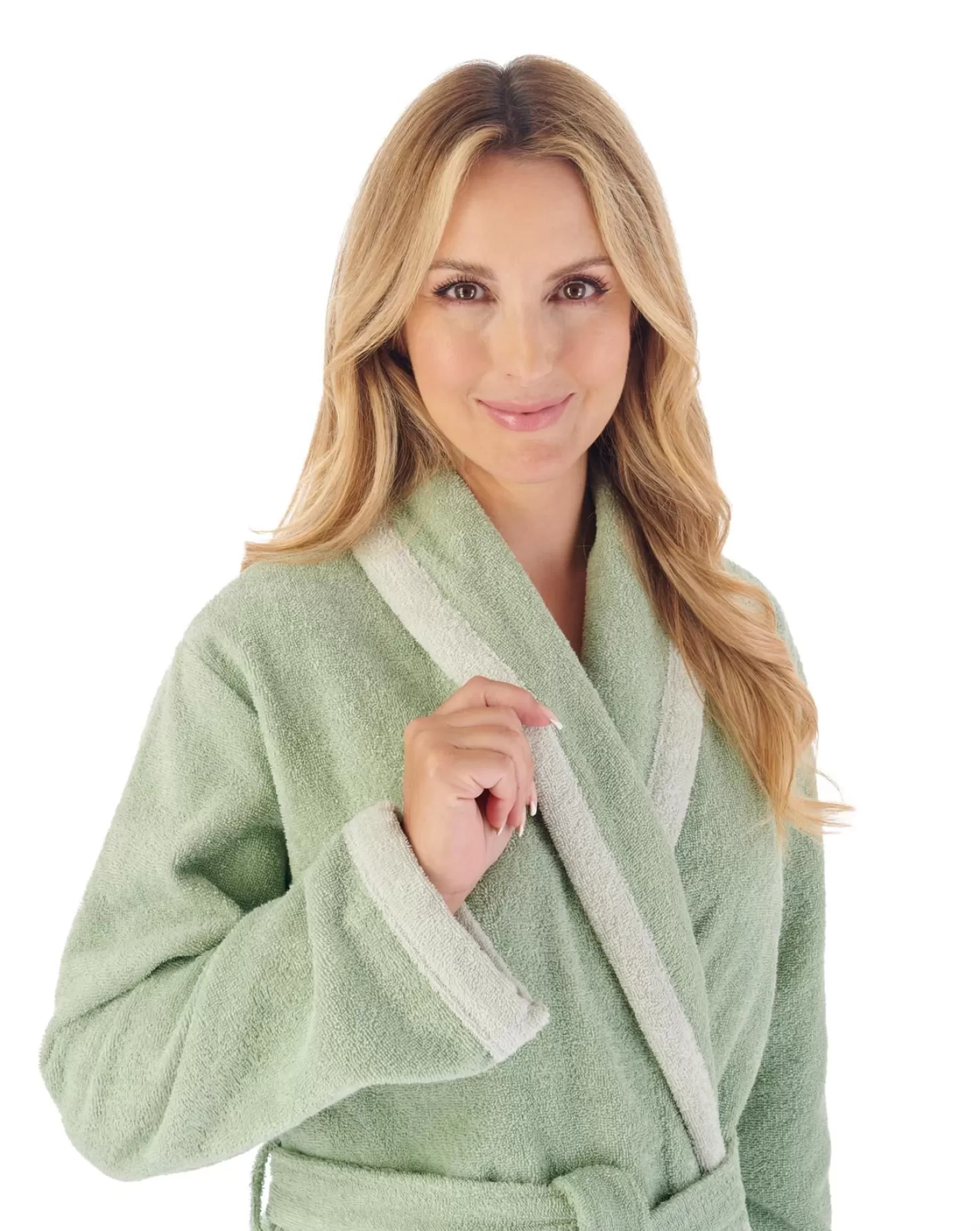 Slenderella Dressing Gowns | 46" Contrast Trim Towelling Dressing Gown - Mint