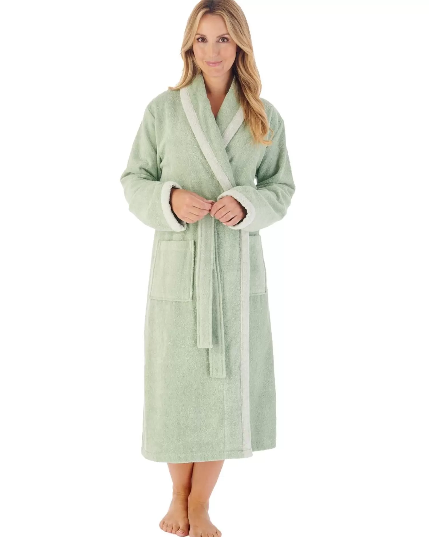 Slenderella Dressing Gowns | 46" Contrast Trim Towelling Dressing Gown - Mint