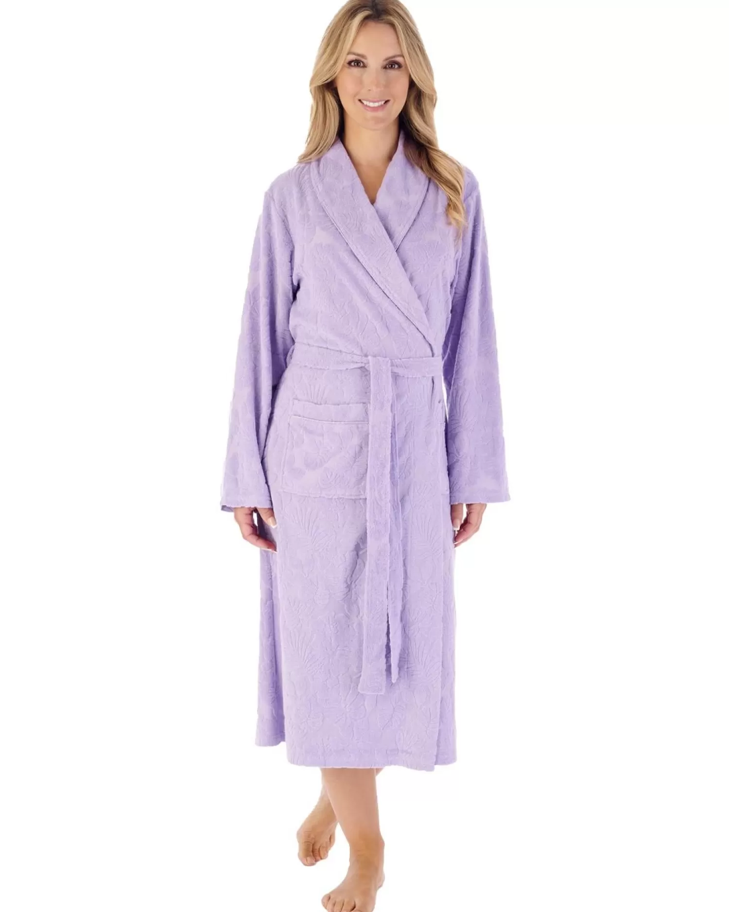 Slenderella Dressing Gowns | 46" Floral Embossed Dressing Gown - Lilac