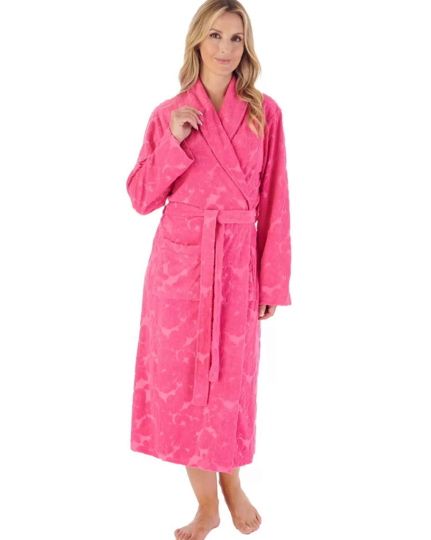 Slenderella Dressing Gowns | 46" Floral Embossed Dressing Gown - Raspberry