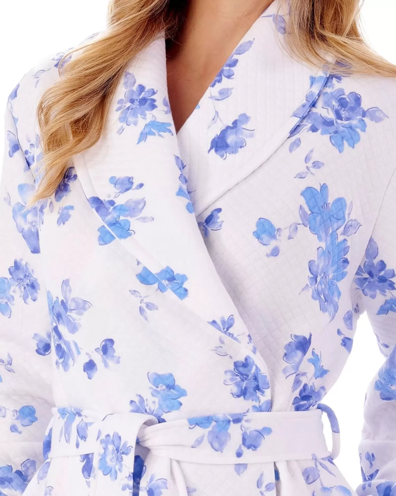 Slenderella Dressing Gowns | 46" Floral Mock Quilt Dressing Gown - Blue