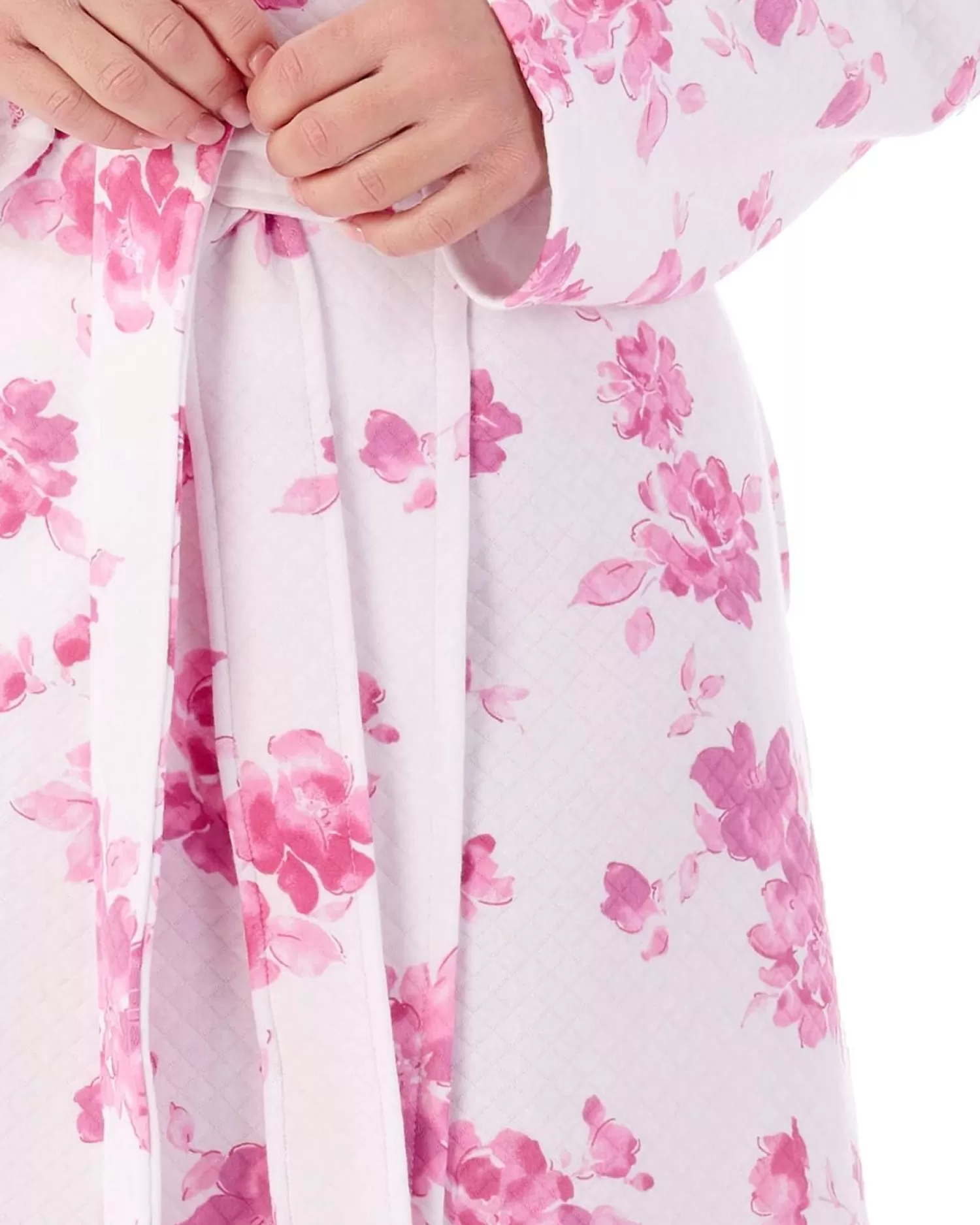 Slenderella Dressing Gowns | 46" Floral Mock Quilt Dressing Gown - Pink