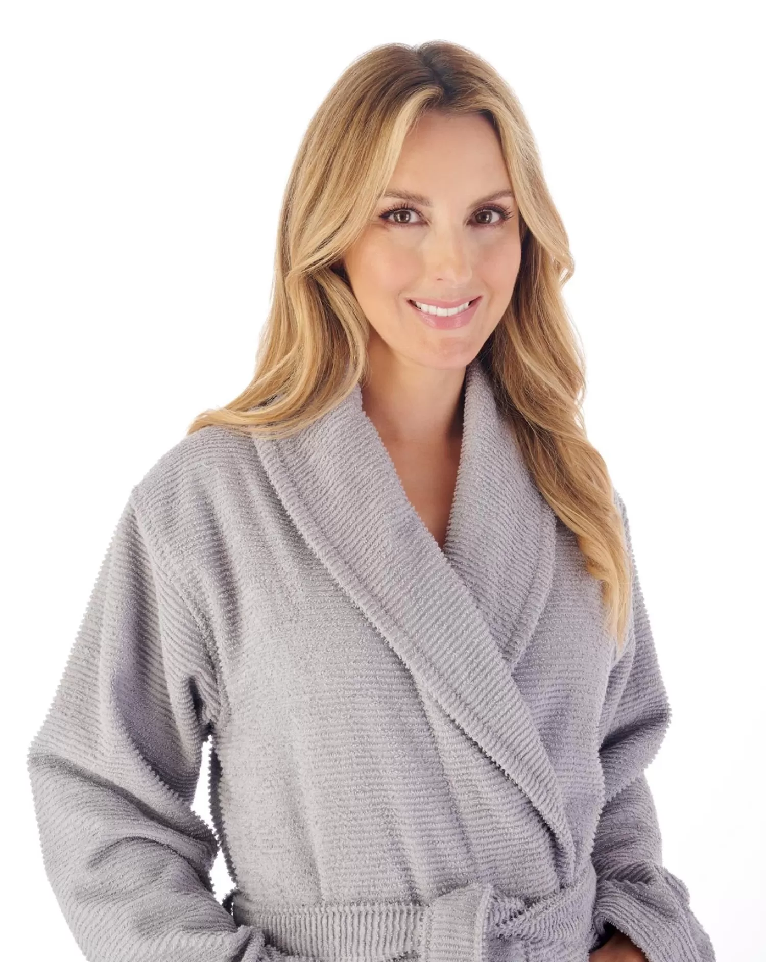 Slenderella Dressing Gowns | 46" Rib Textured Towelling Dressing Gown - Grey