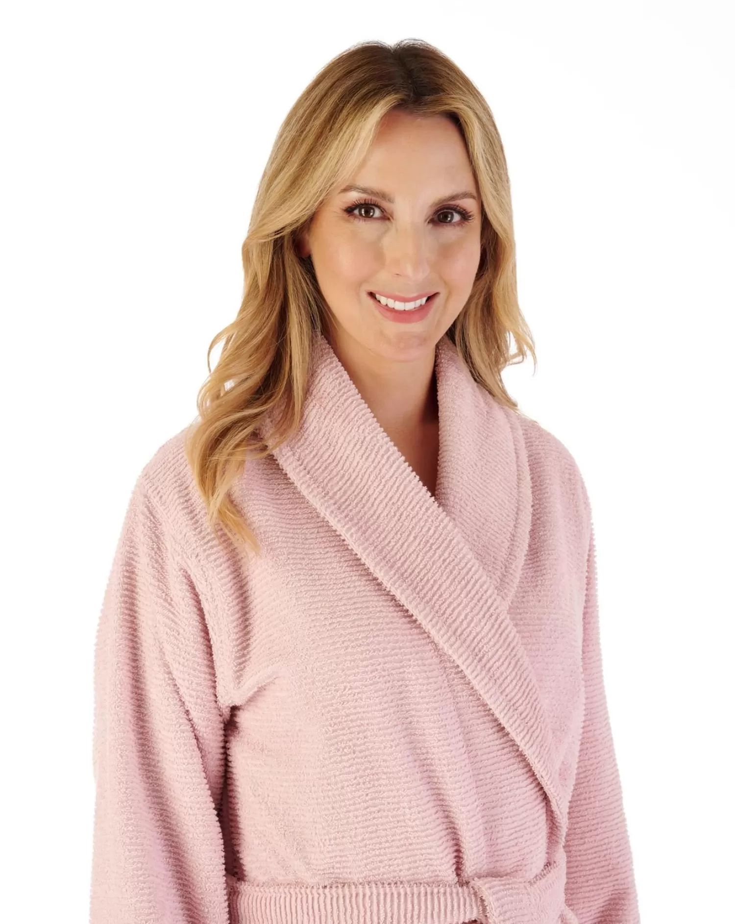 Slenderella Dressing Gowns | 46" Rib Textured Towelling Dressing Gown - Pink