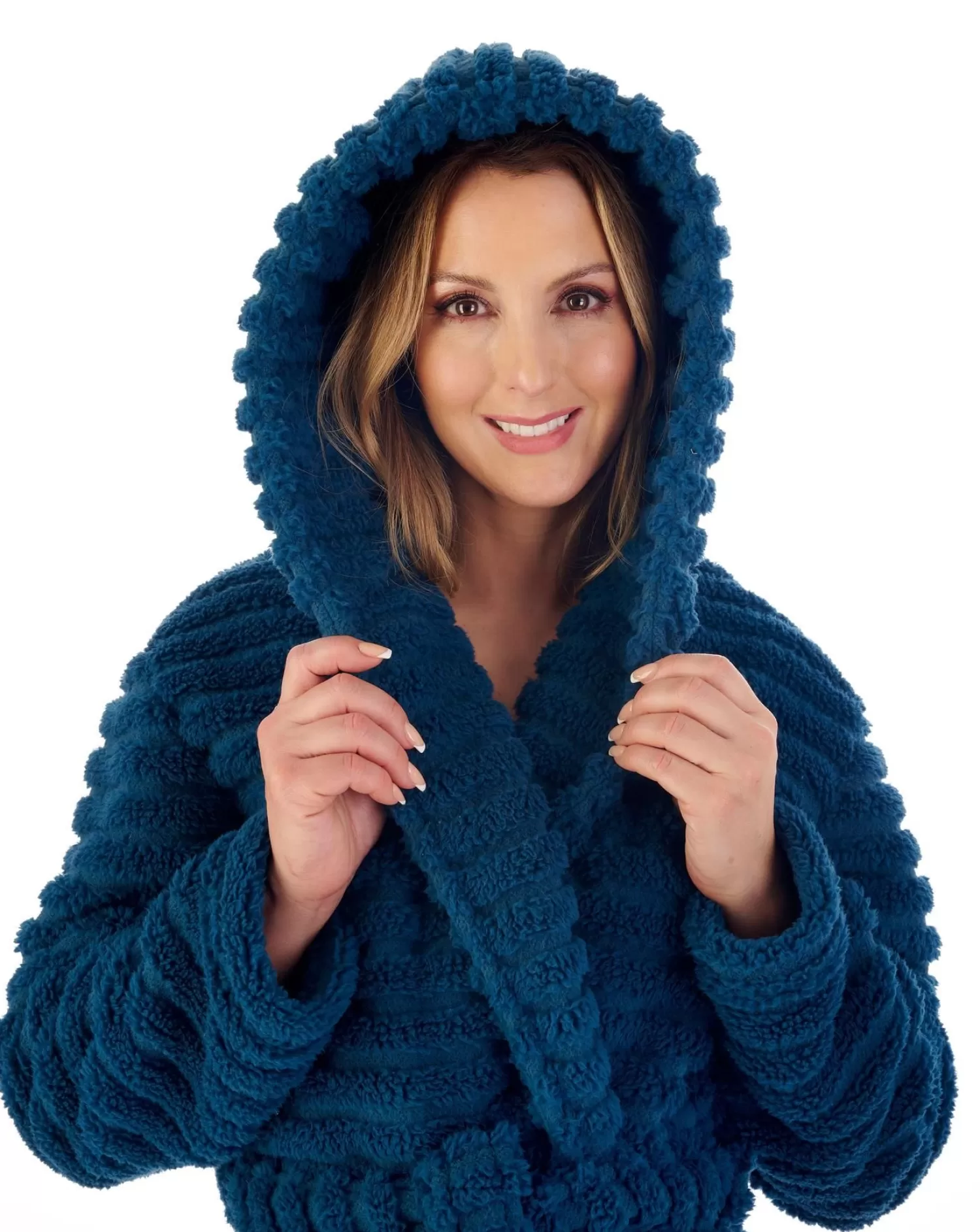 Slenderella Dressing Gowns | 46" Teddy Fleece Hooded Dressing Gown - Teal