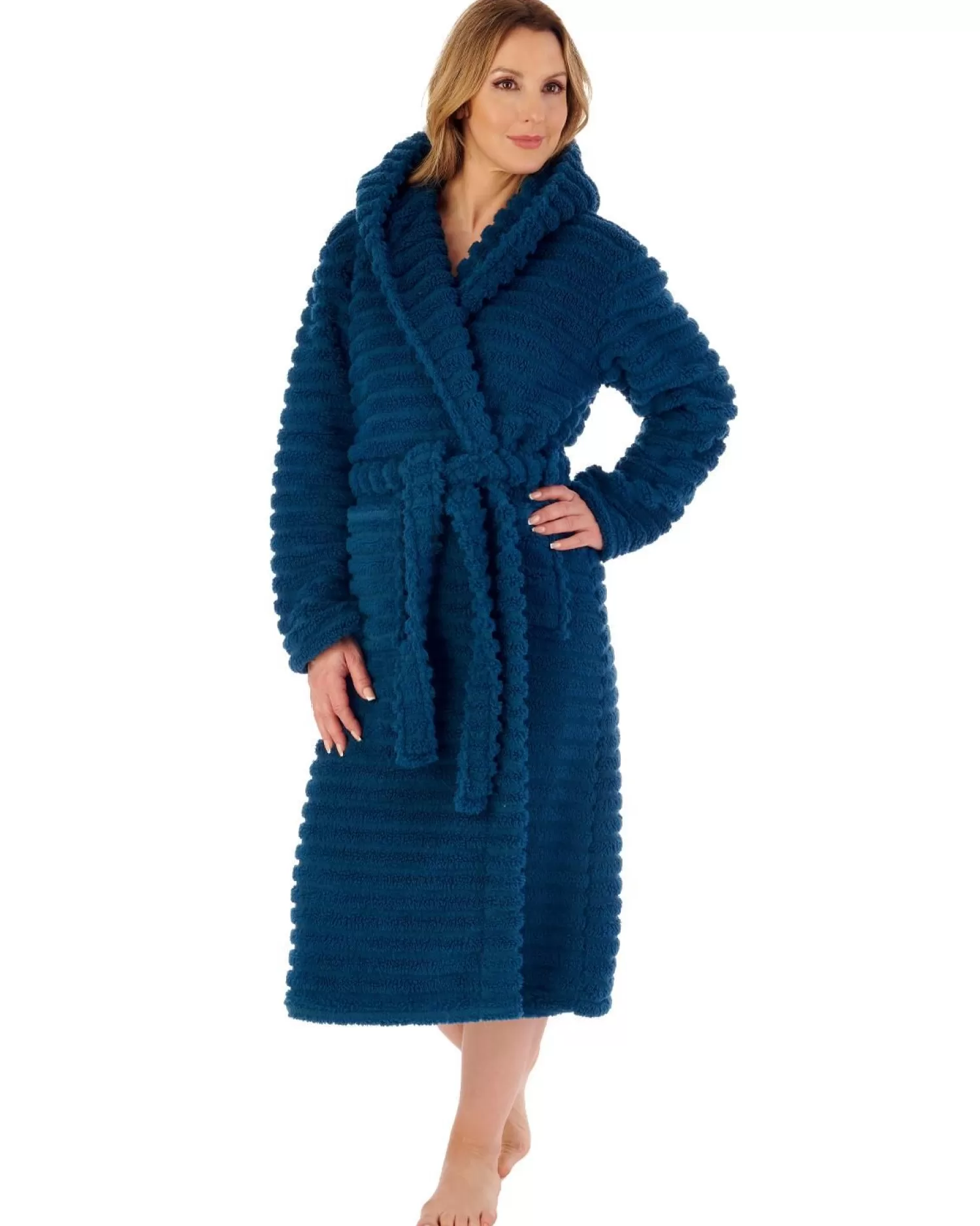 Slenderella Dressing Gowns | 46" Teddy Fleece Hooded Dressing Gown - Teal