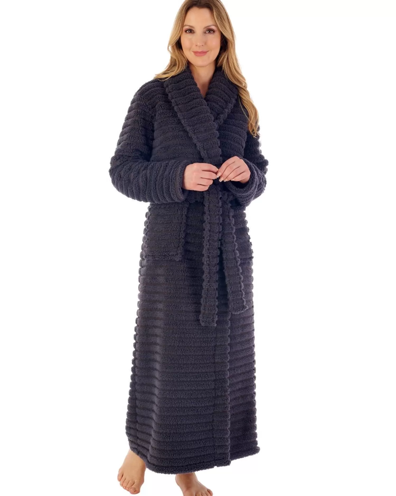 Slenderella Dressing Gowns | 52" Teddy Fleece Wrap Dressing Gown - Charcoal