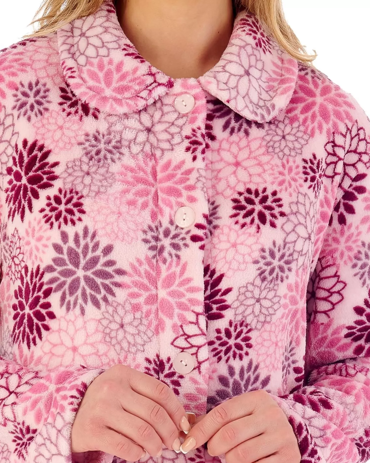 Slenderella Dressing Gowns | Bold Floral Button Dressing Gown - Pink