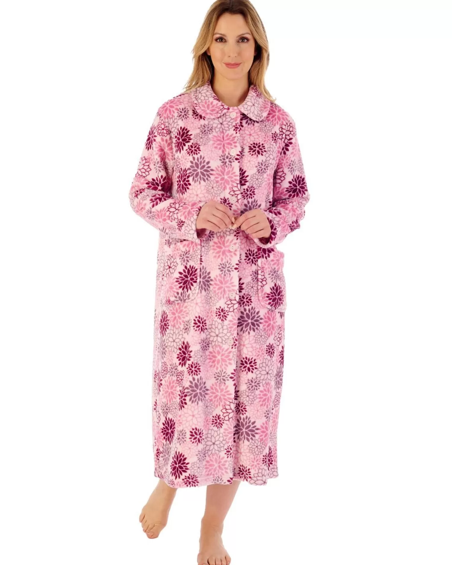 Slenderella Dressing Gowns | Bold Floral Button Dressing Gown - Pink