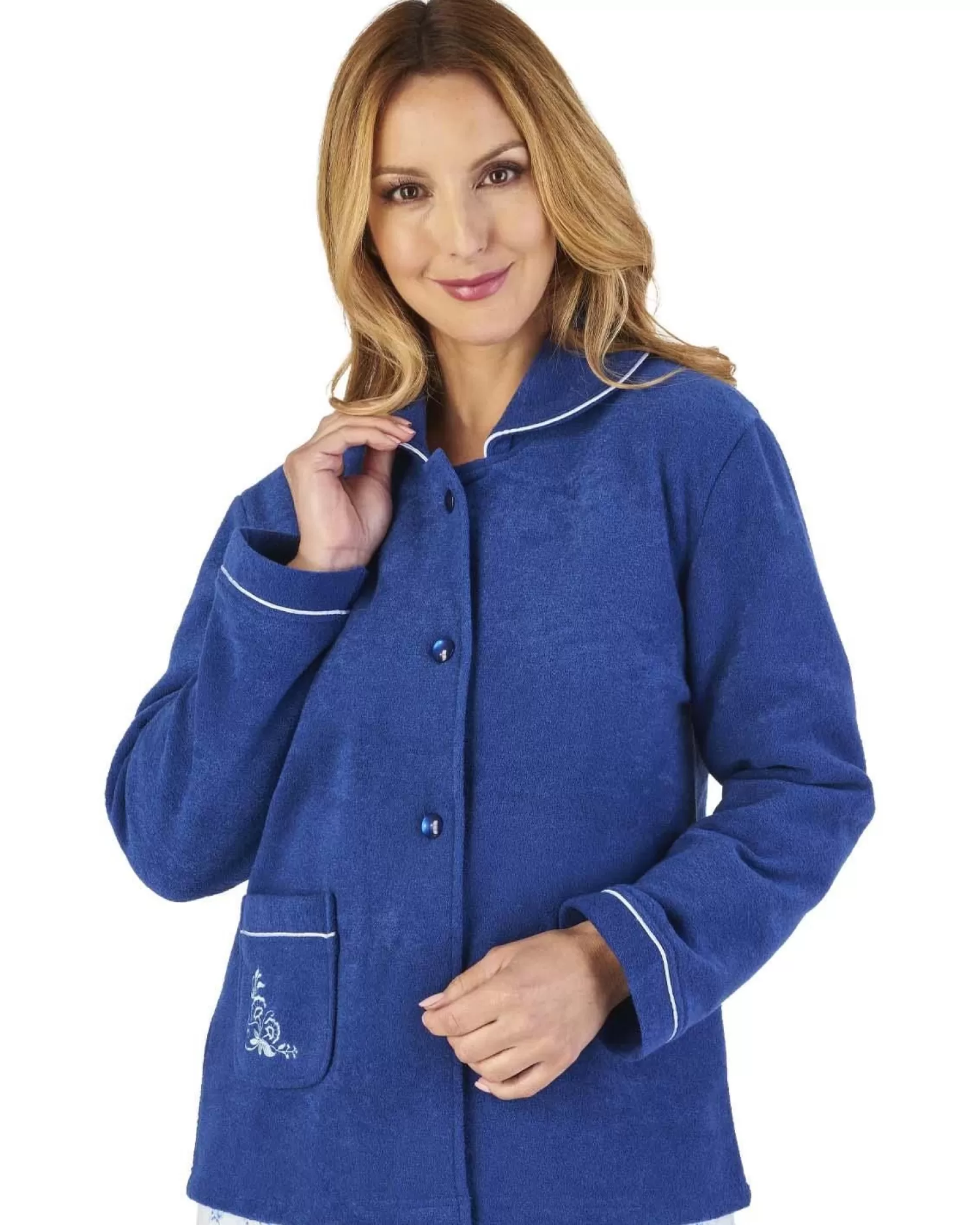 Slenderella Dressing Gowns | Boucle Fleece Bed Jacket - Navy