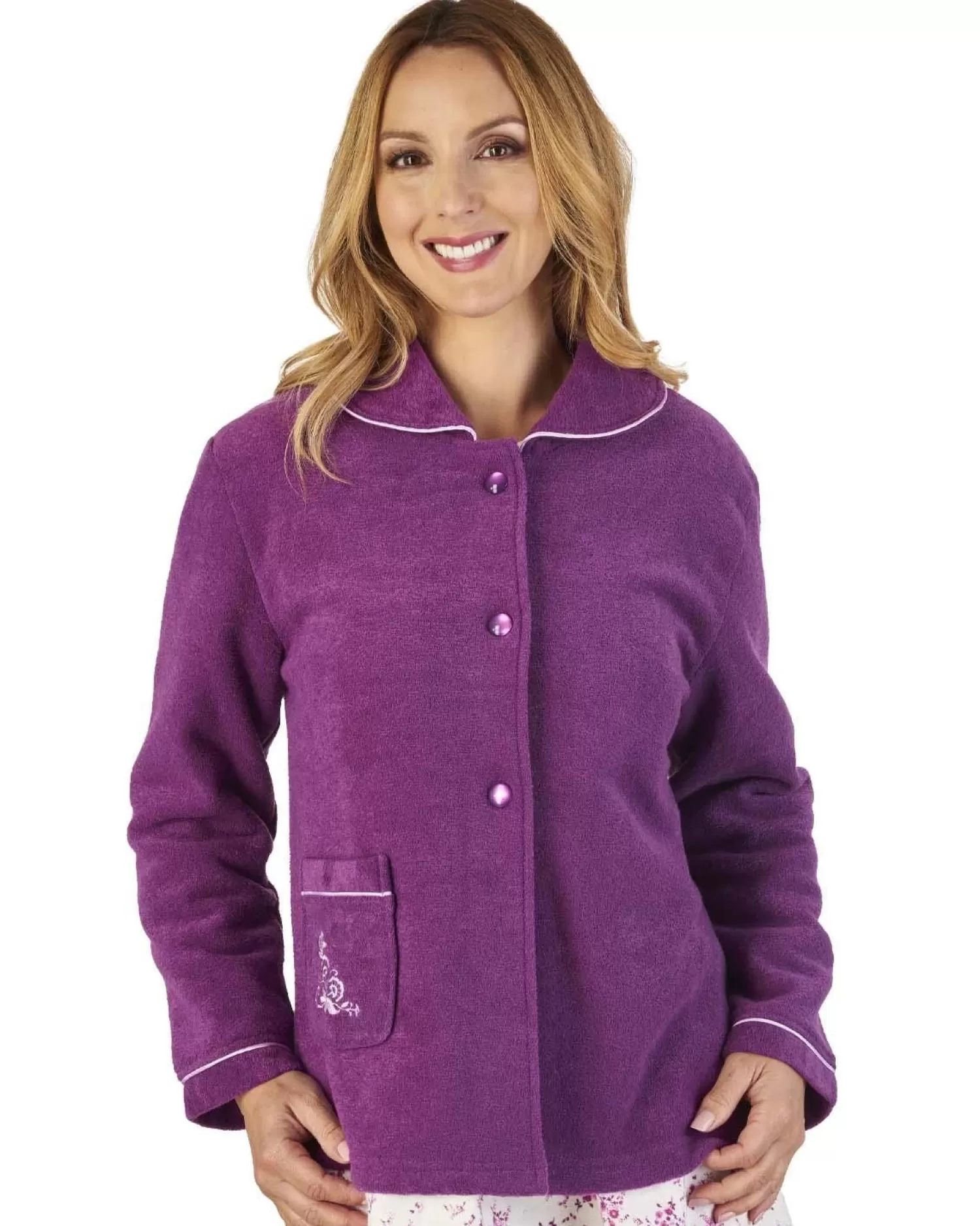 Slenderella Dressing Gowns | Boucle Fleece Bed Jacket - Plum