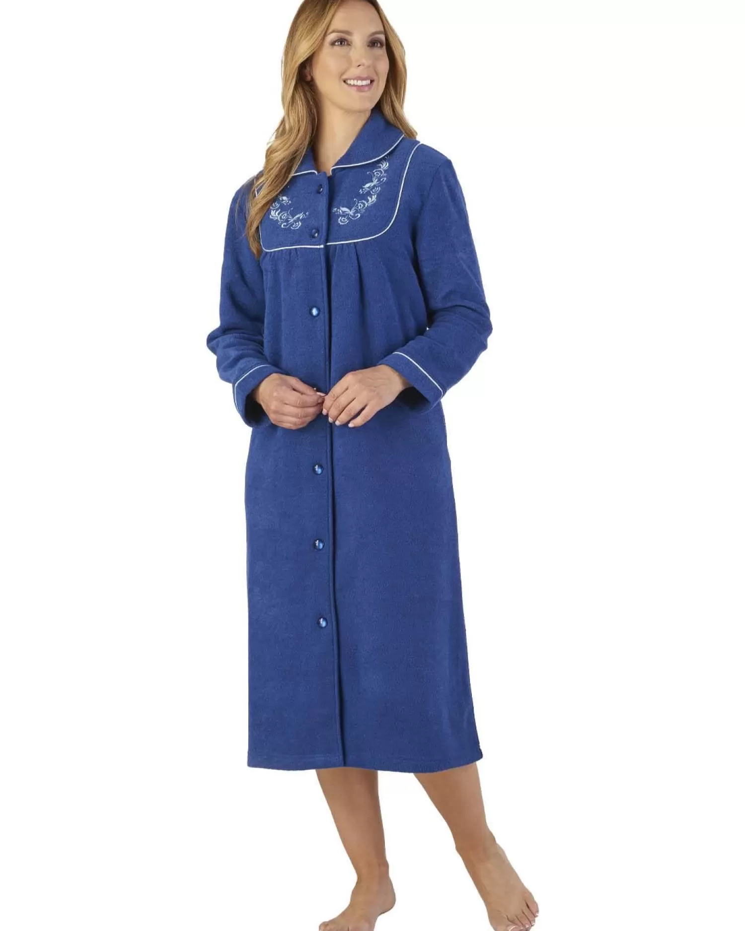 Slenderella Dressing Gowns | Boucle Fleece Button Dressing Gown - Navy