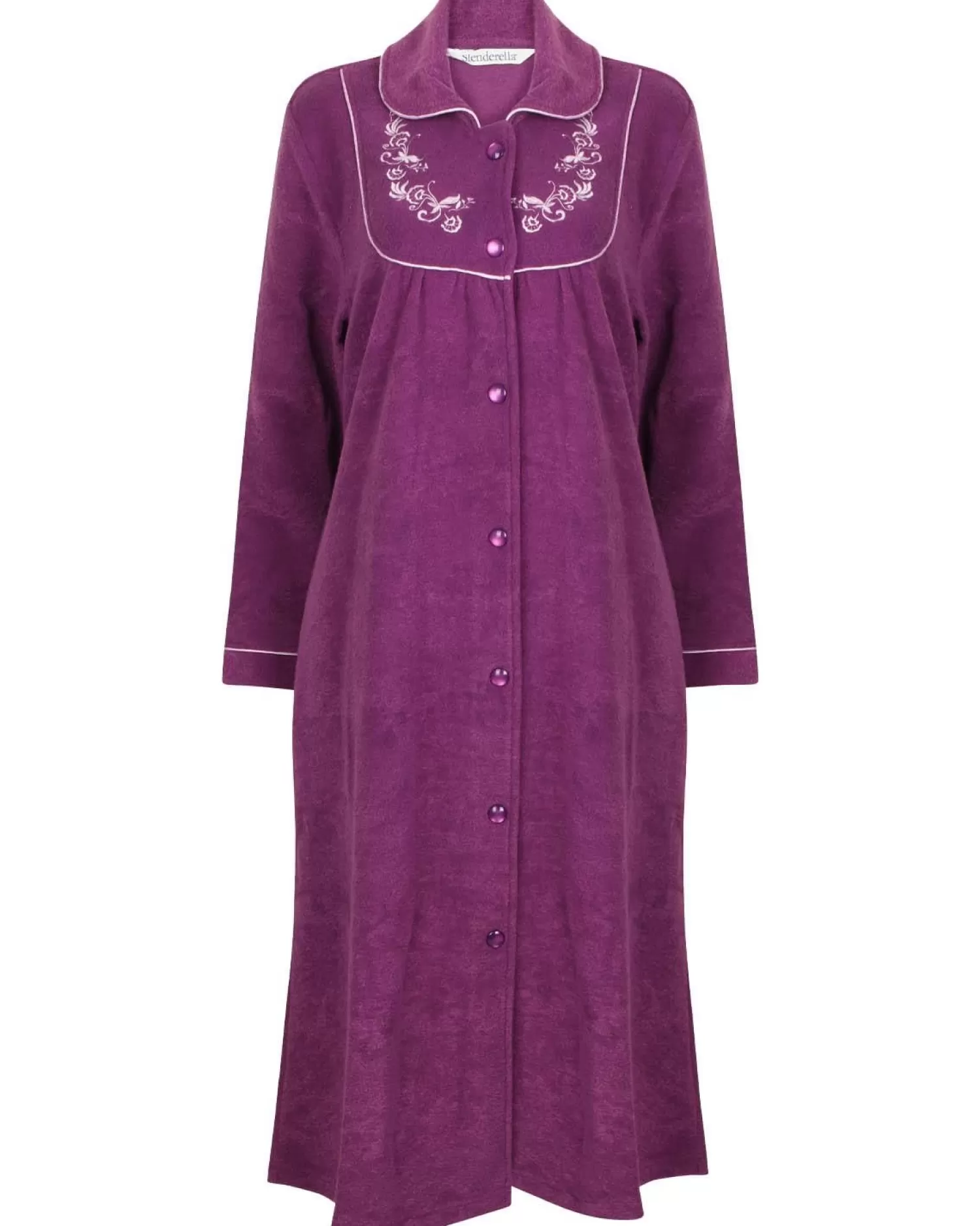 Slenderella Dressing Gowns | Boucle Fleece Button Dressing Gown - Plum