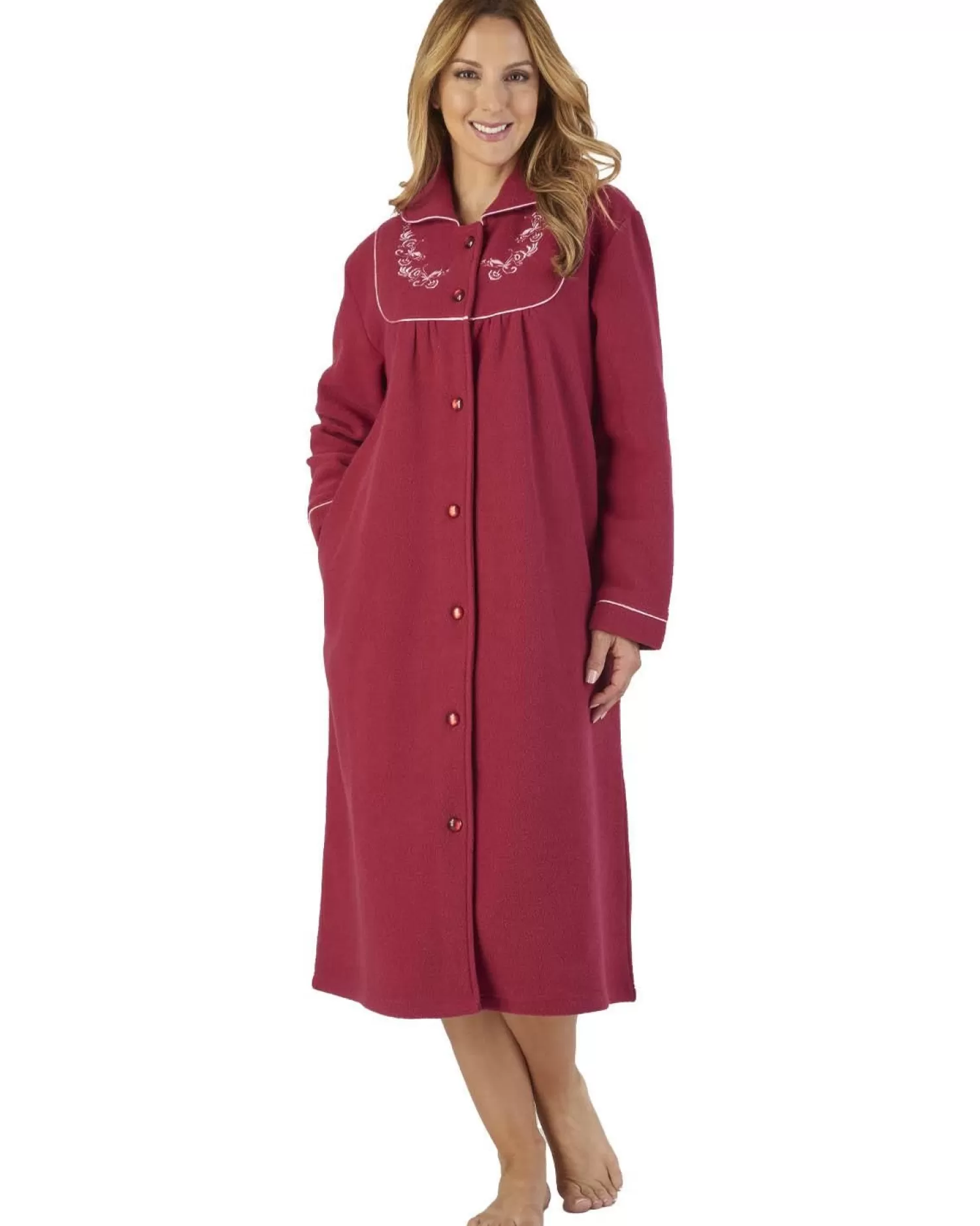 Slenderella Dressing Gowns | Boucle Fleece Button Dressing Gown - Raspberry