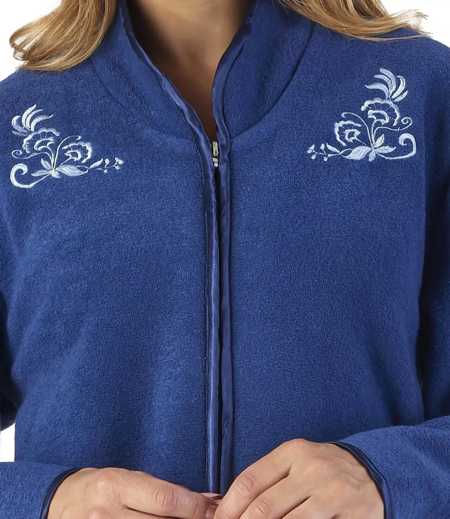 Slenderella Dressing Gowns | Boucle Fleece Zip Dressing Gown - Navy