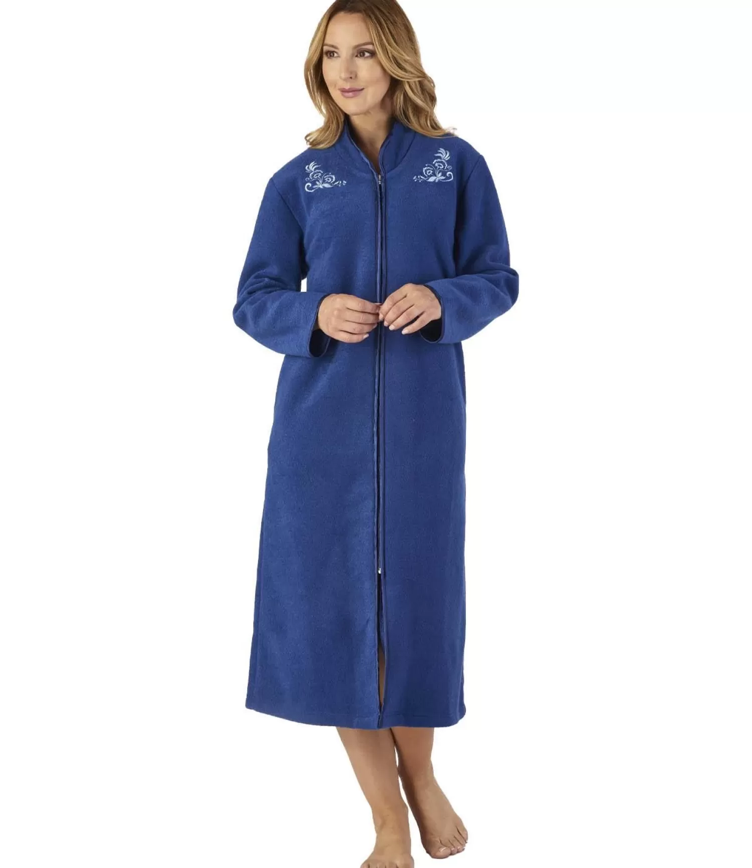 Slenderella Dressing Gowns | Boucle Fleece Zip Dressing Gown - Navy