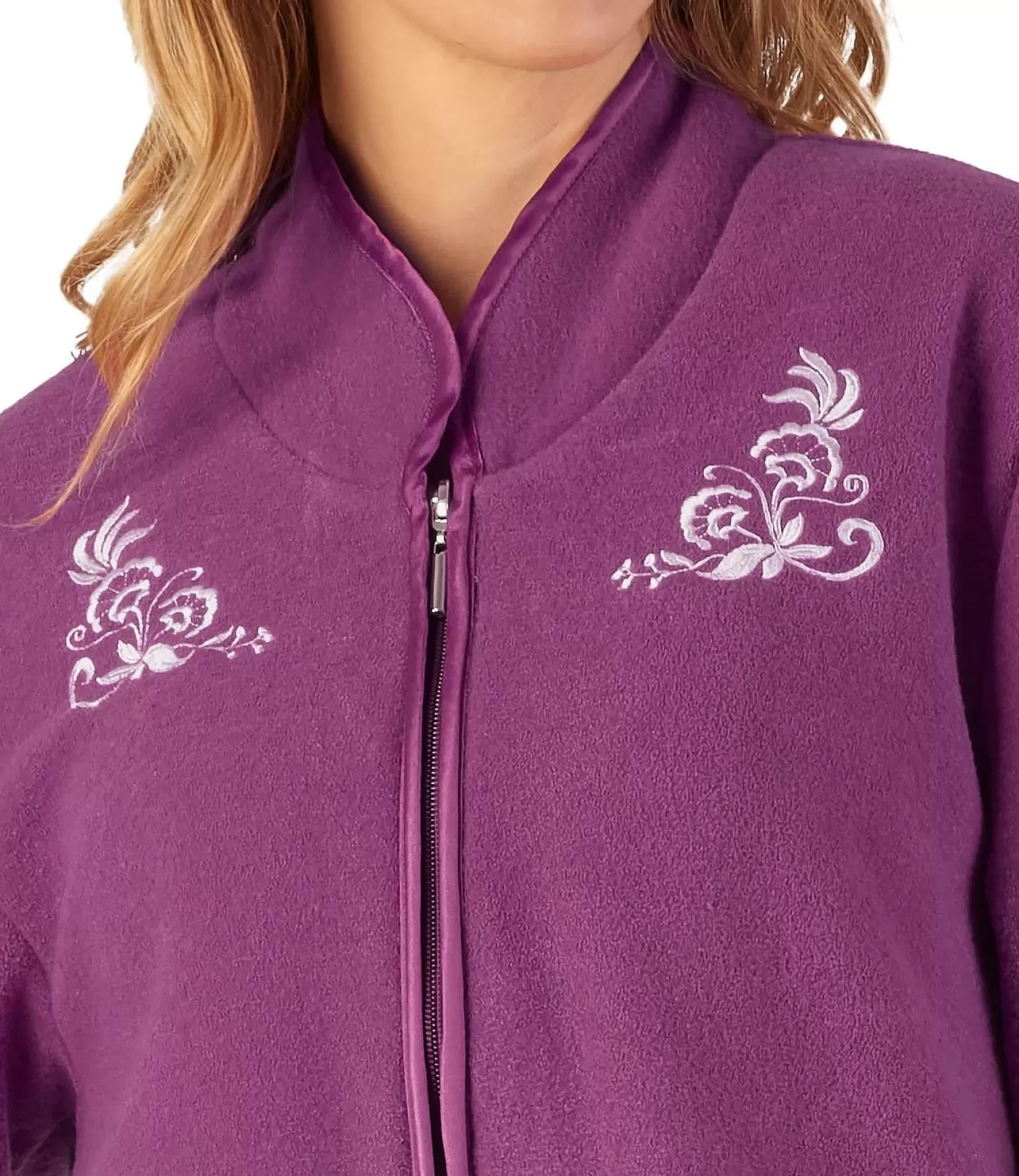 Slenderella Dressing Gowns | Boucle Fleece Zip Dressing Gown - Plum