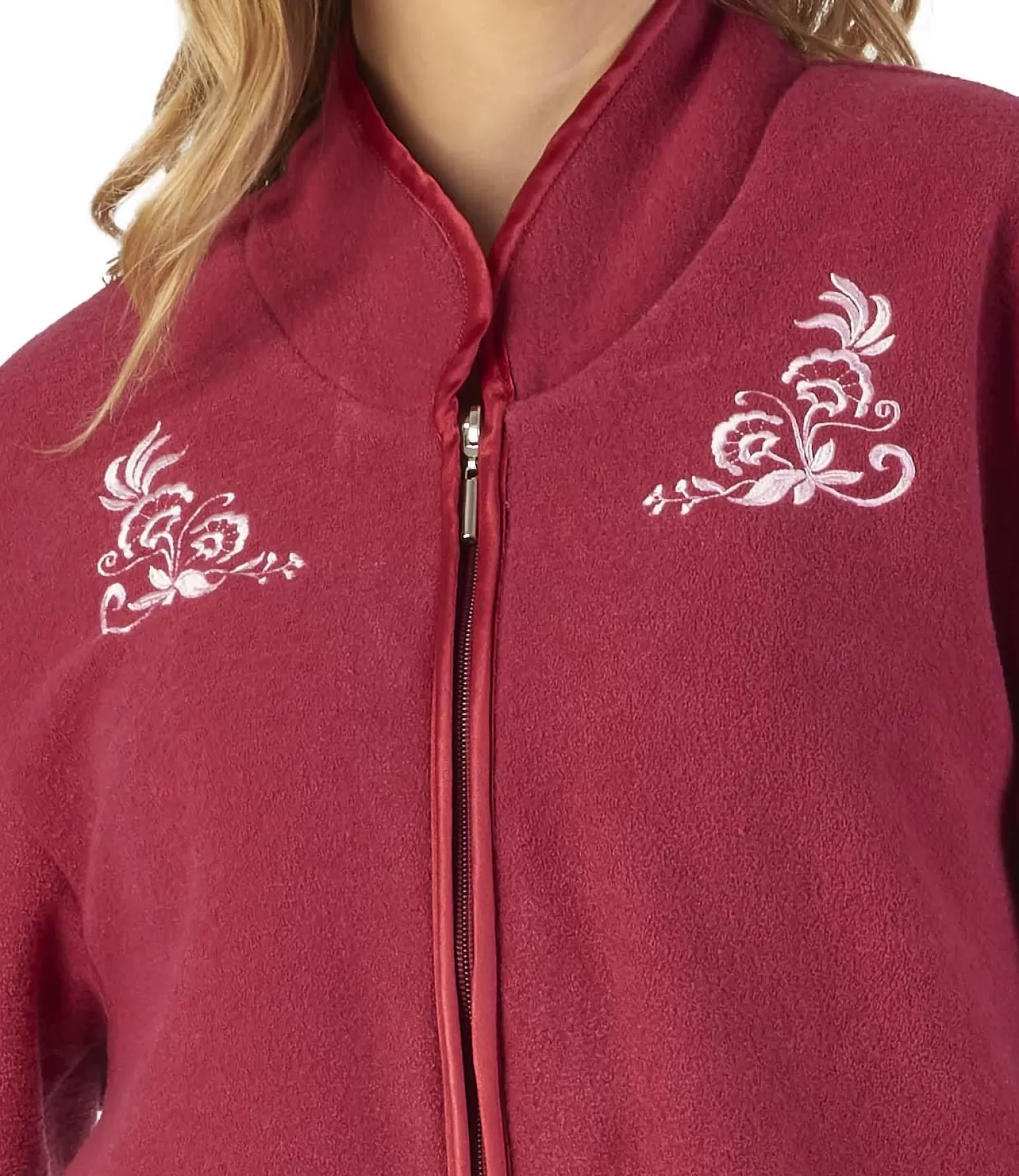 Slenderella Dressing Gowns | Boucle Fleece Zip Dressing Gown - Raspberry