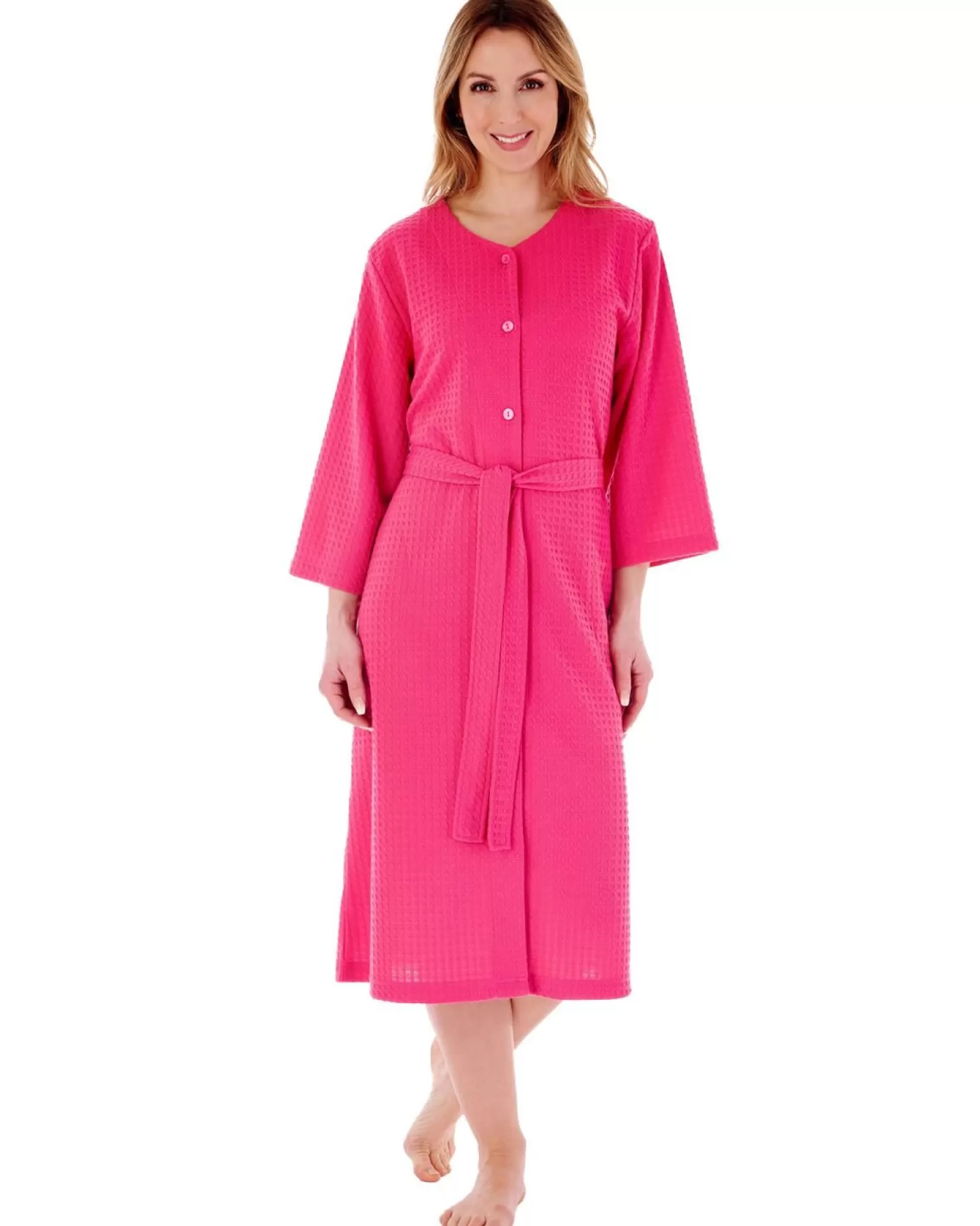 Slenderella Dressing Gowns | Button Waffle Gown - Raspberry