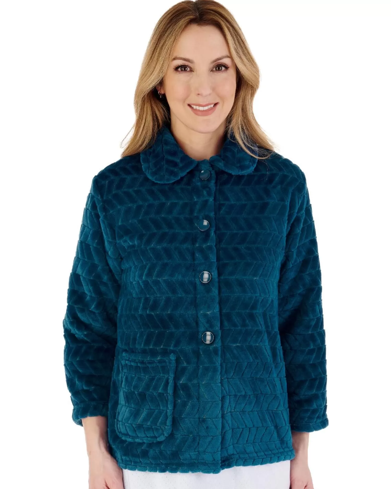 Slenderella Dressing Gowns | Chevron Fleece Bed Jacket - Teal