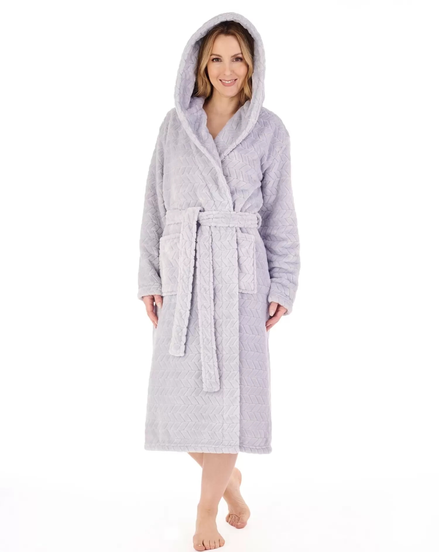 Slenderella Dressing Gowns | Chevron Fleece Hooded Dressing Gown - Grey