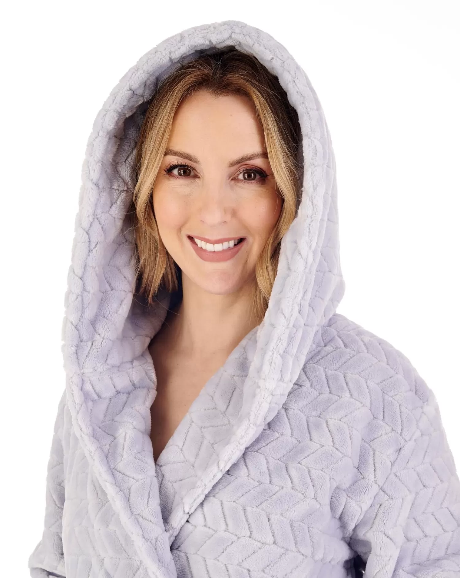 Slenderella Dressing Gowns | Chevron Fleece Hooded Dressing Gown - Grey