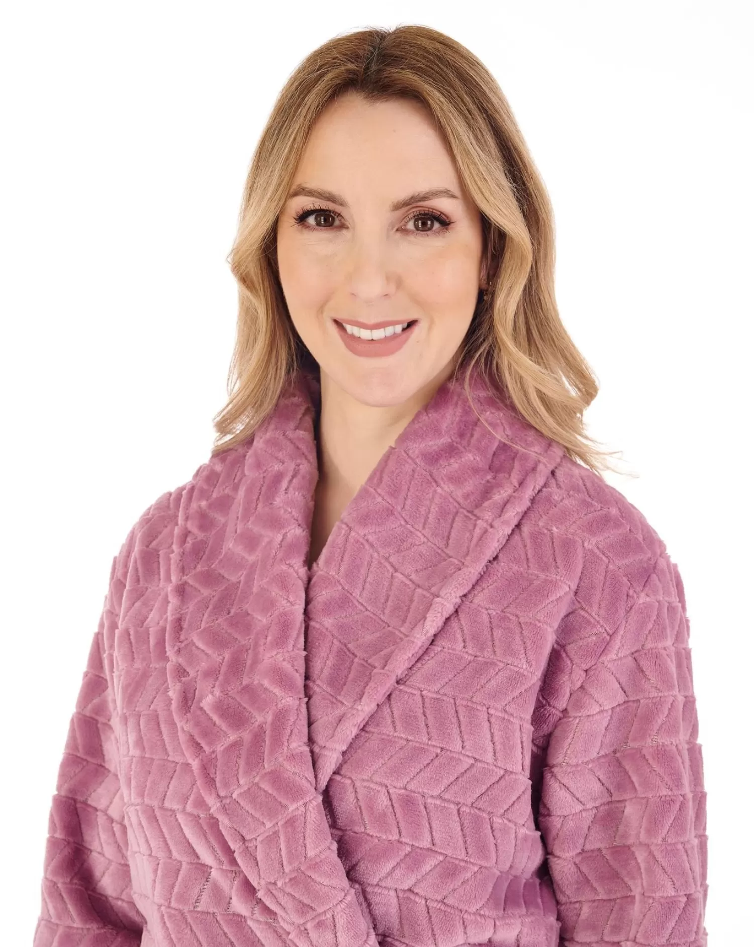 Slenderella Dressing Gowns | Chevron Fleece Wrap Dressing Gown - Mauve