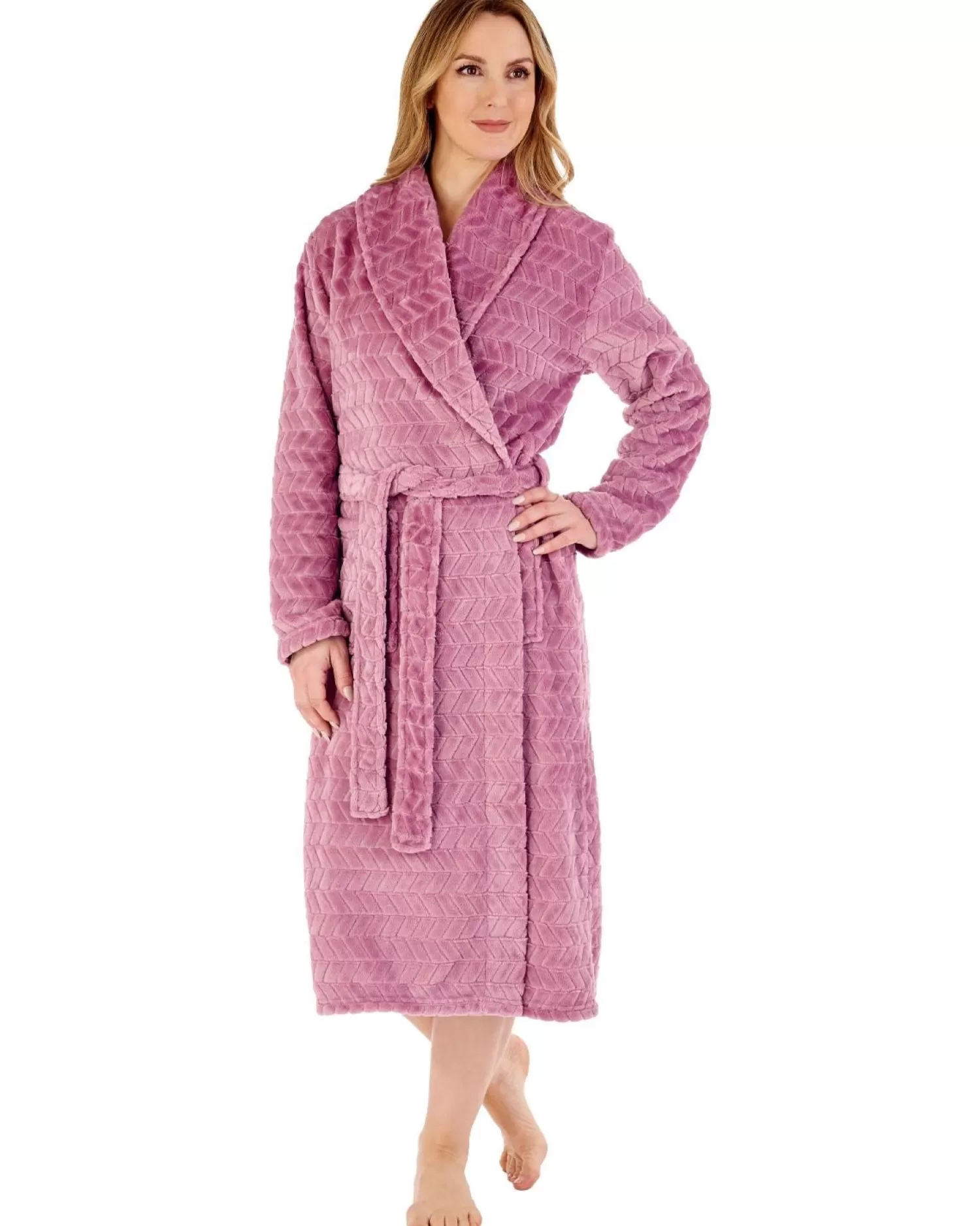 Slenderella Dressing Gowns | Chevron Fleece Wrap Dressing Gown - Mauve