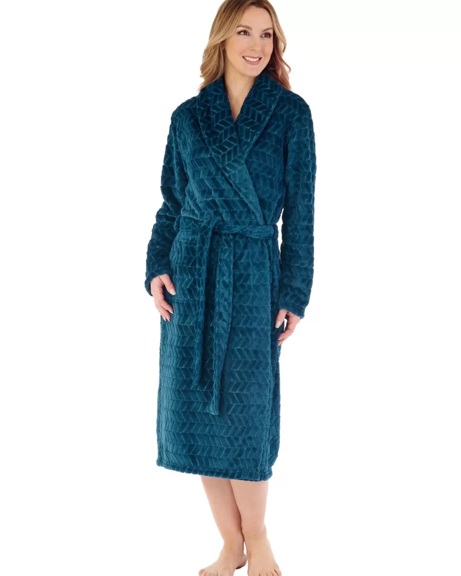 Slenderella Dressing Gowns | Chevron Fleece Wrap Dressing Gown - Teal