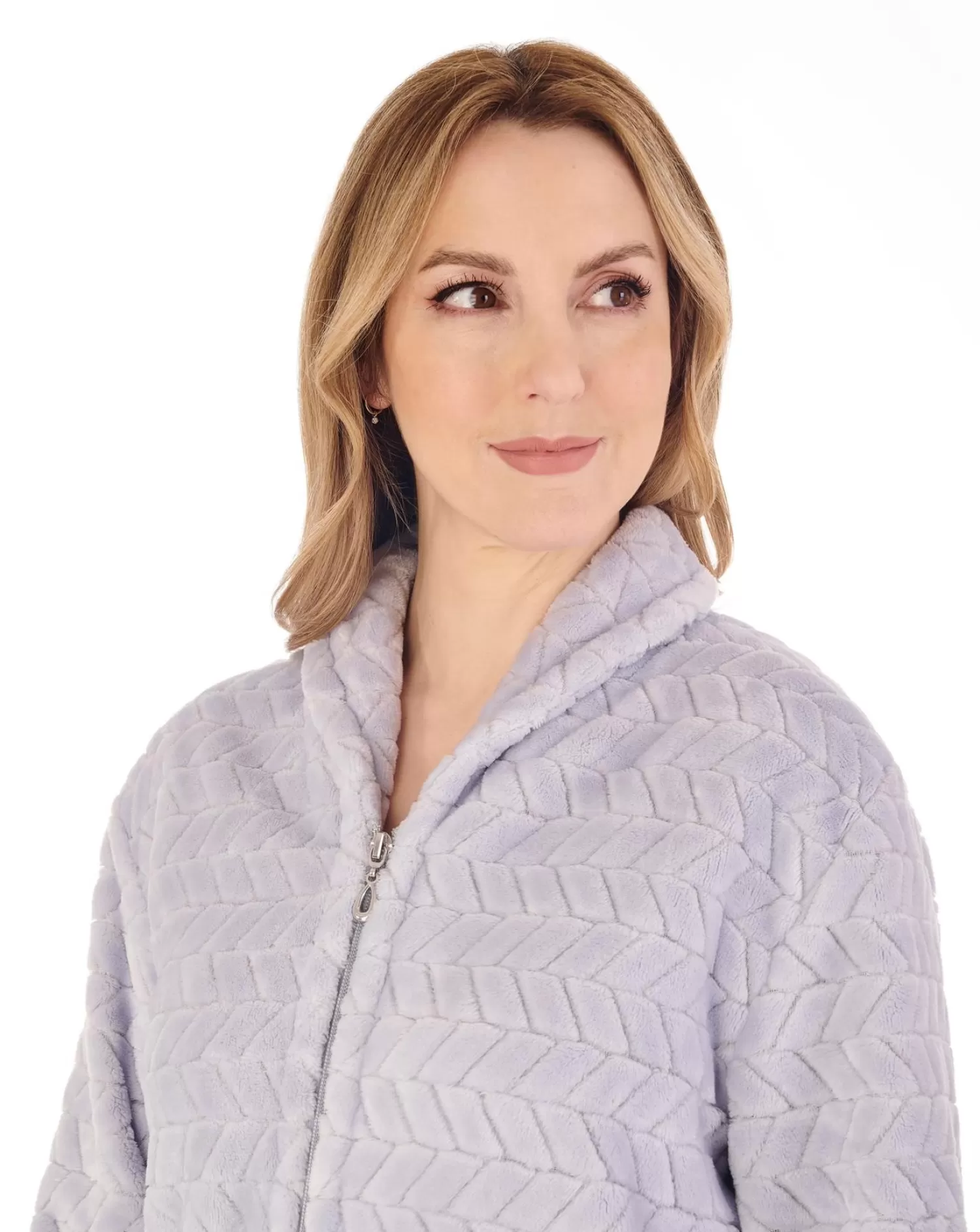 Slenderella Dressing Gowns | Chevron Fleece Zip Up Dressing Gown - Grey