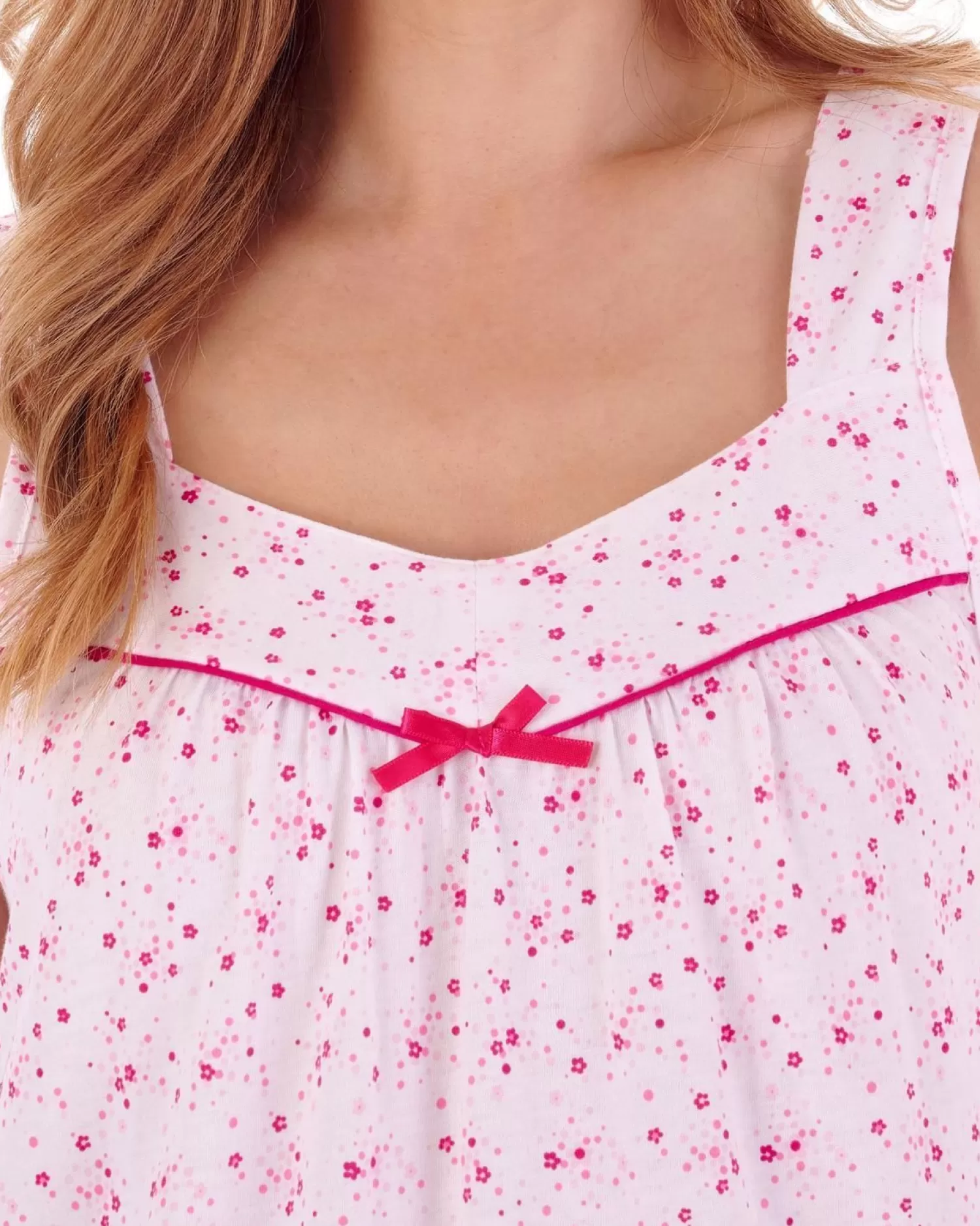 Slenderella Nighties | Ditsy Floral 46" Broad Strap Jersey Nightie - Pink