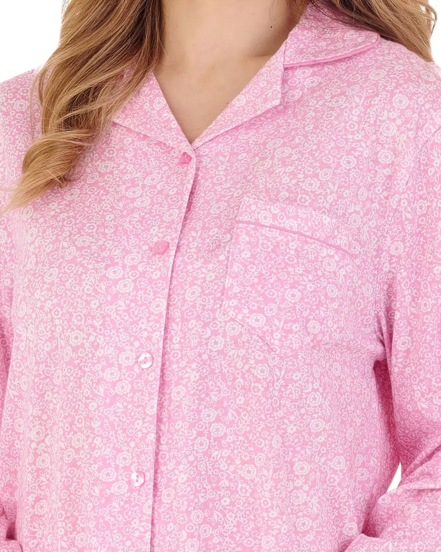 Slenderella Pyjamas | Ditsy Floral Jersey Tailored Pyjamas - Pink