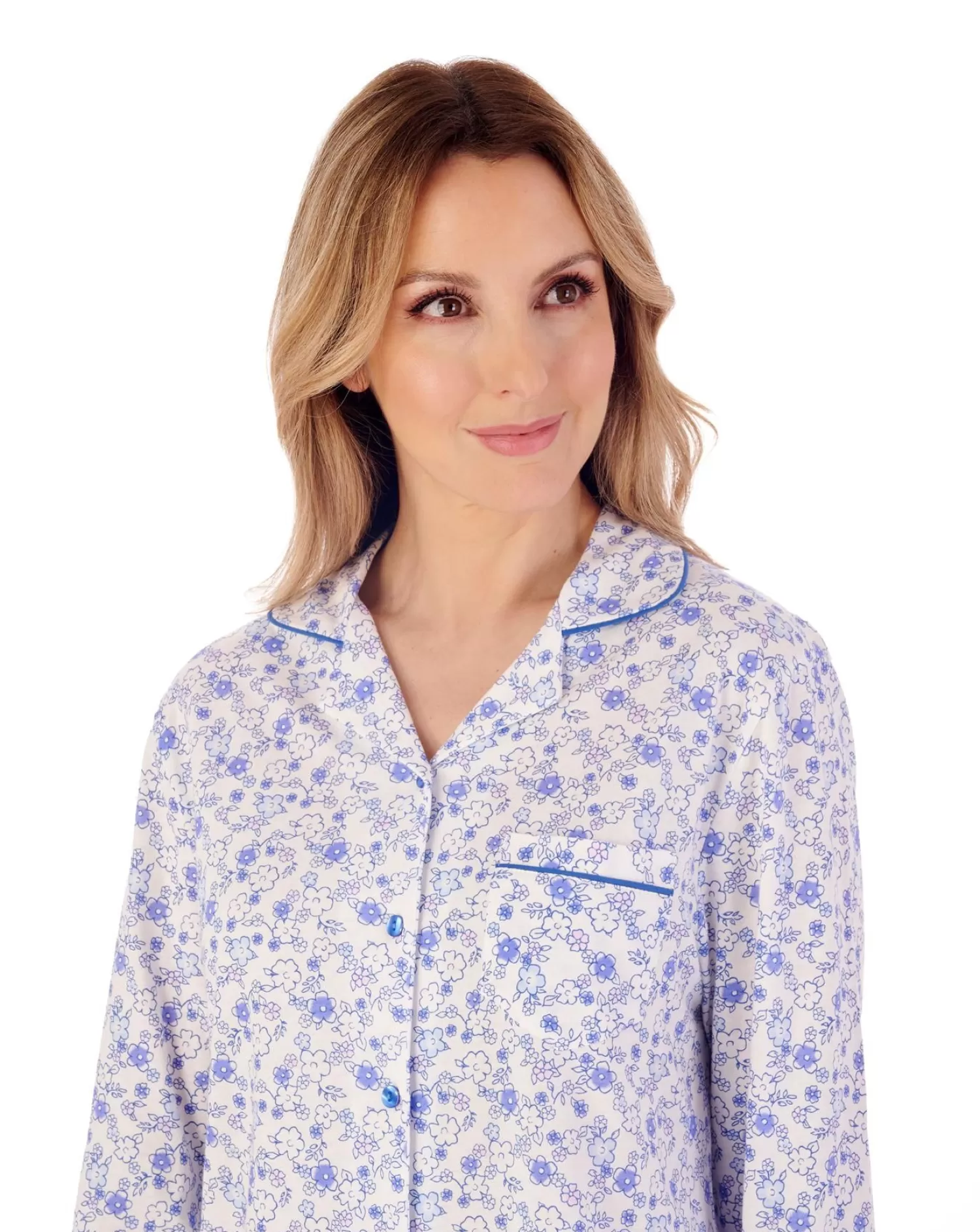 Slenderella Pyjamas | Ditsy Floral Long Sleeve Jersey Pyjamas - Blue