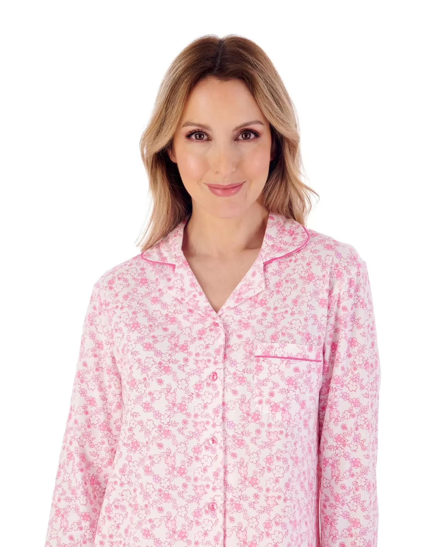 Slenderella Pyjamas | Ditsy Floral Long Sleeve Jersey Pyjamas - Pink