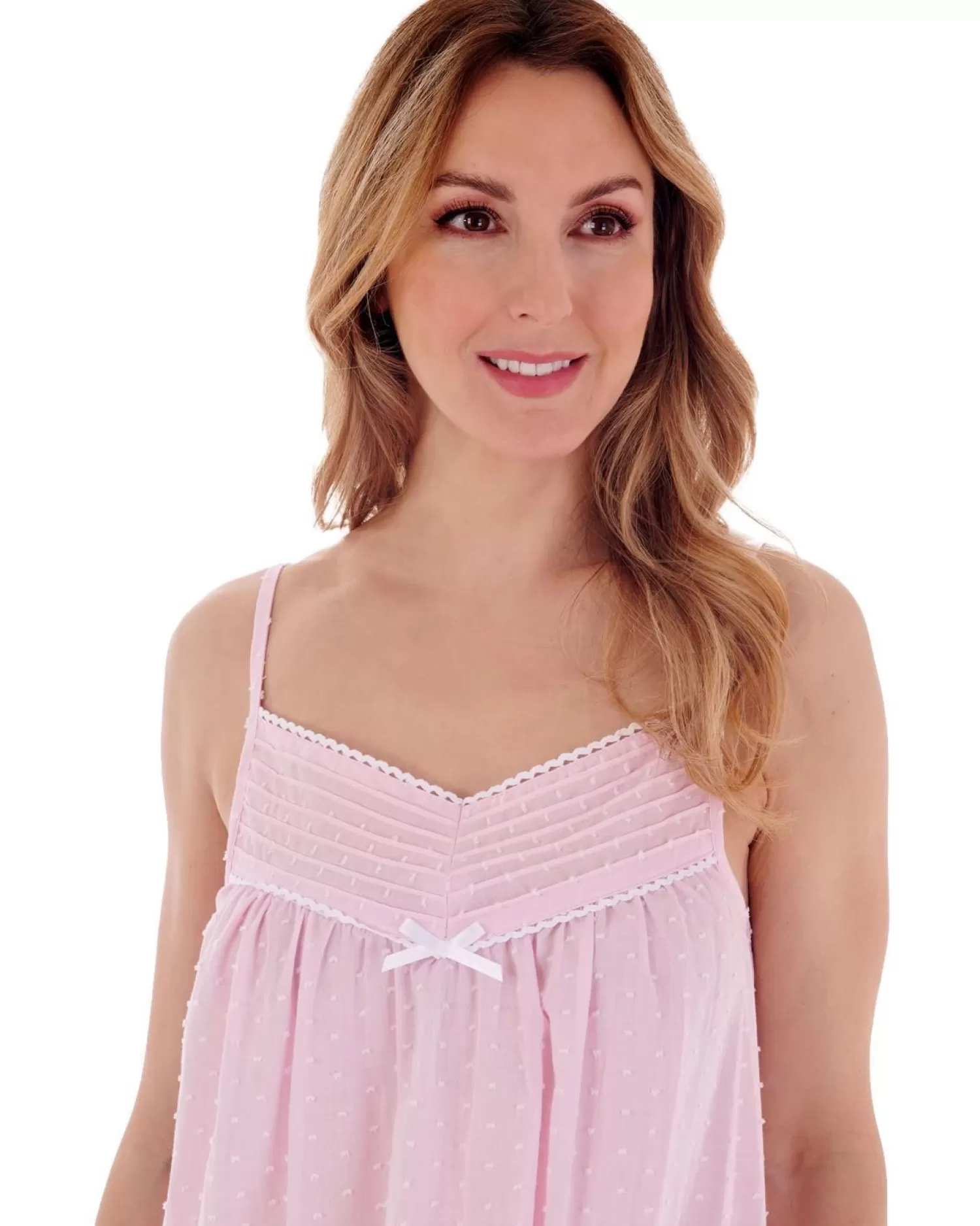 Slenderella Nighties | Dobby Dot 40" Strappy Chemise - Pink