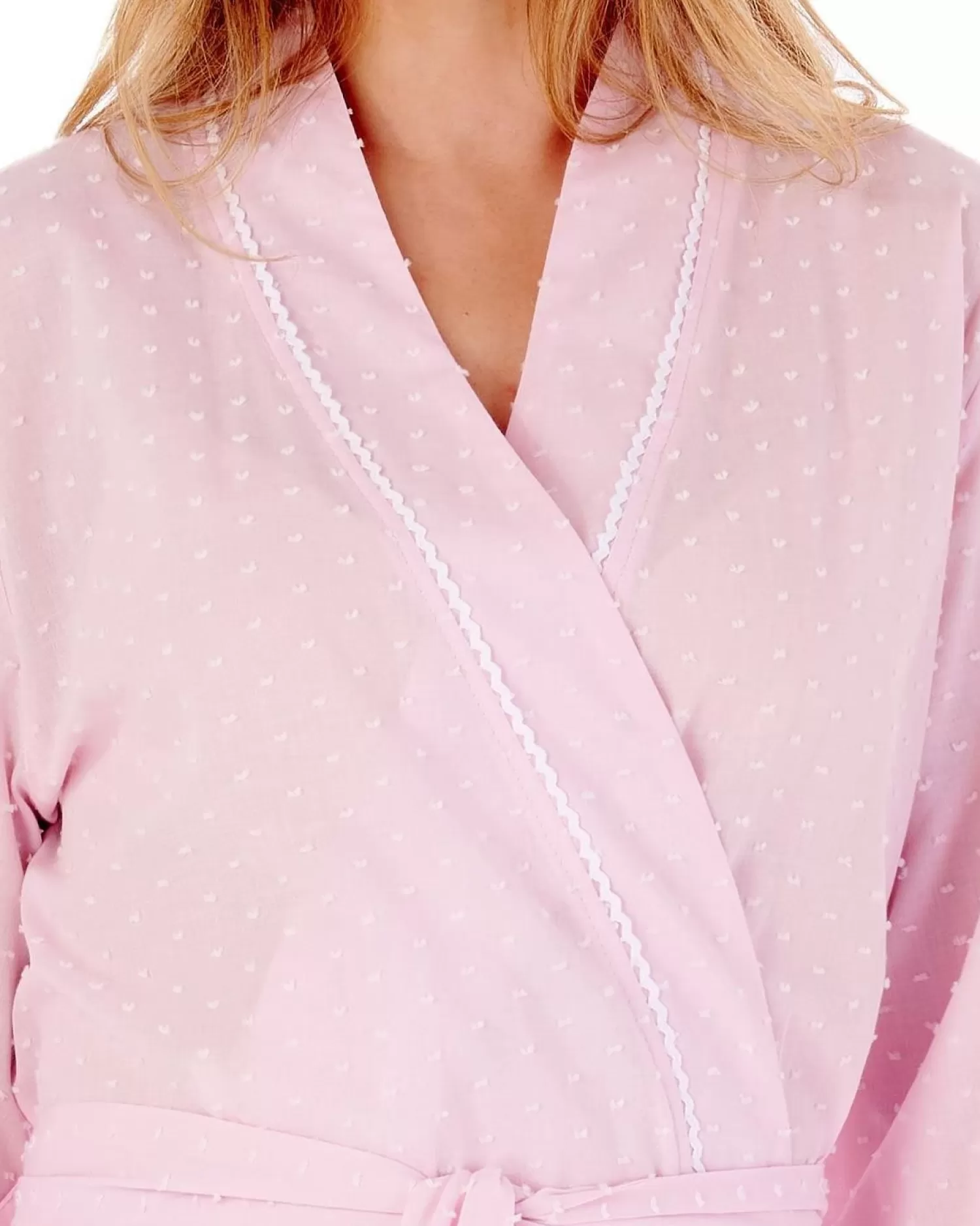 Slenderella Dressing Gowns | Dobby Dot 45" Kimono Robe - Pink